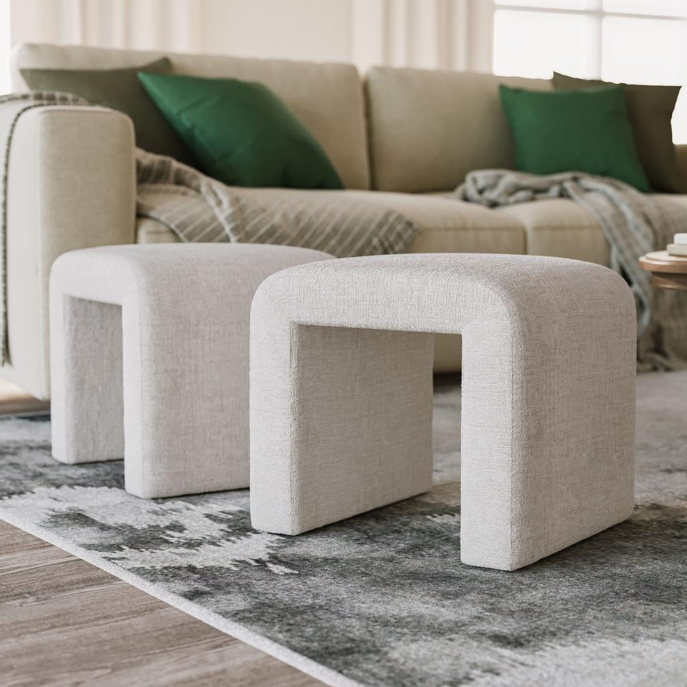 Jofran Sophia Modern Luxury Curved Upholstered Jacquard Petite Ottoman Bench - Set of 2