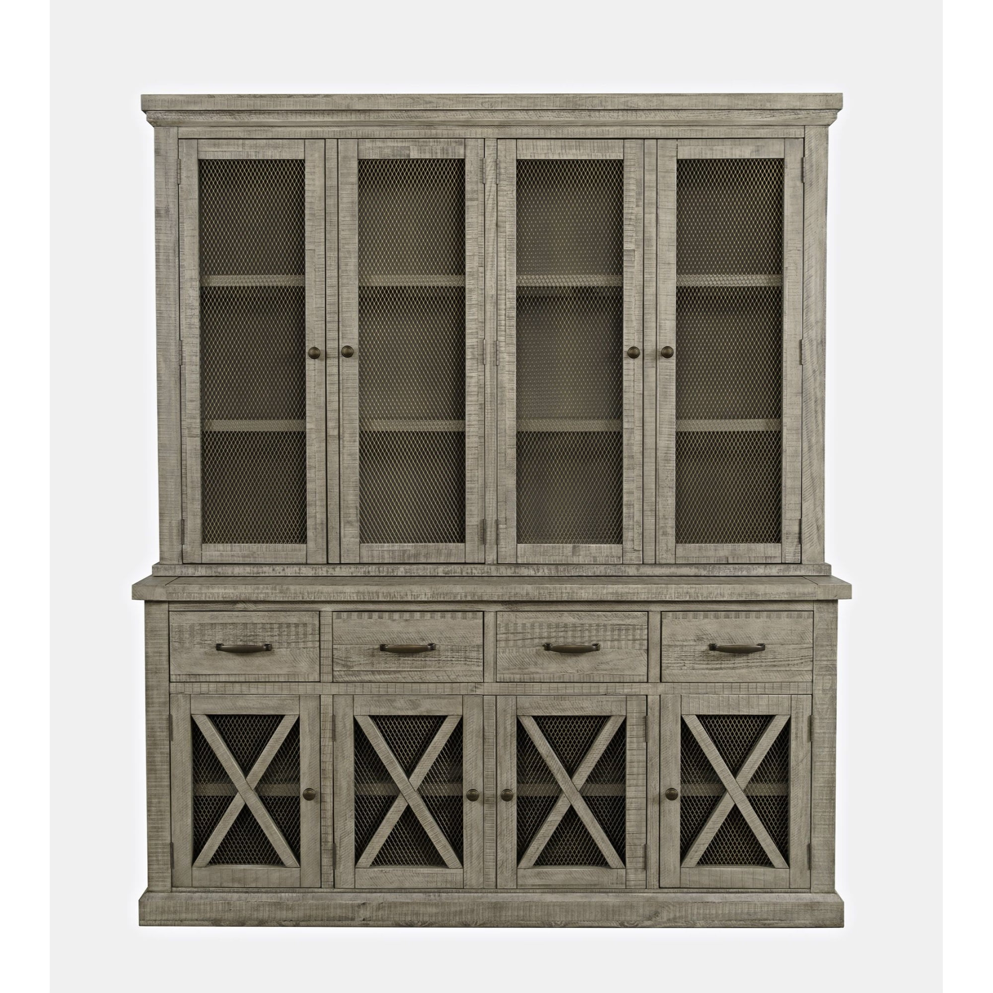 Jofran Telluride Rustic Distressed Pine Sideboard Buffet Hutch with LED Lights
