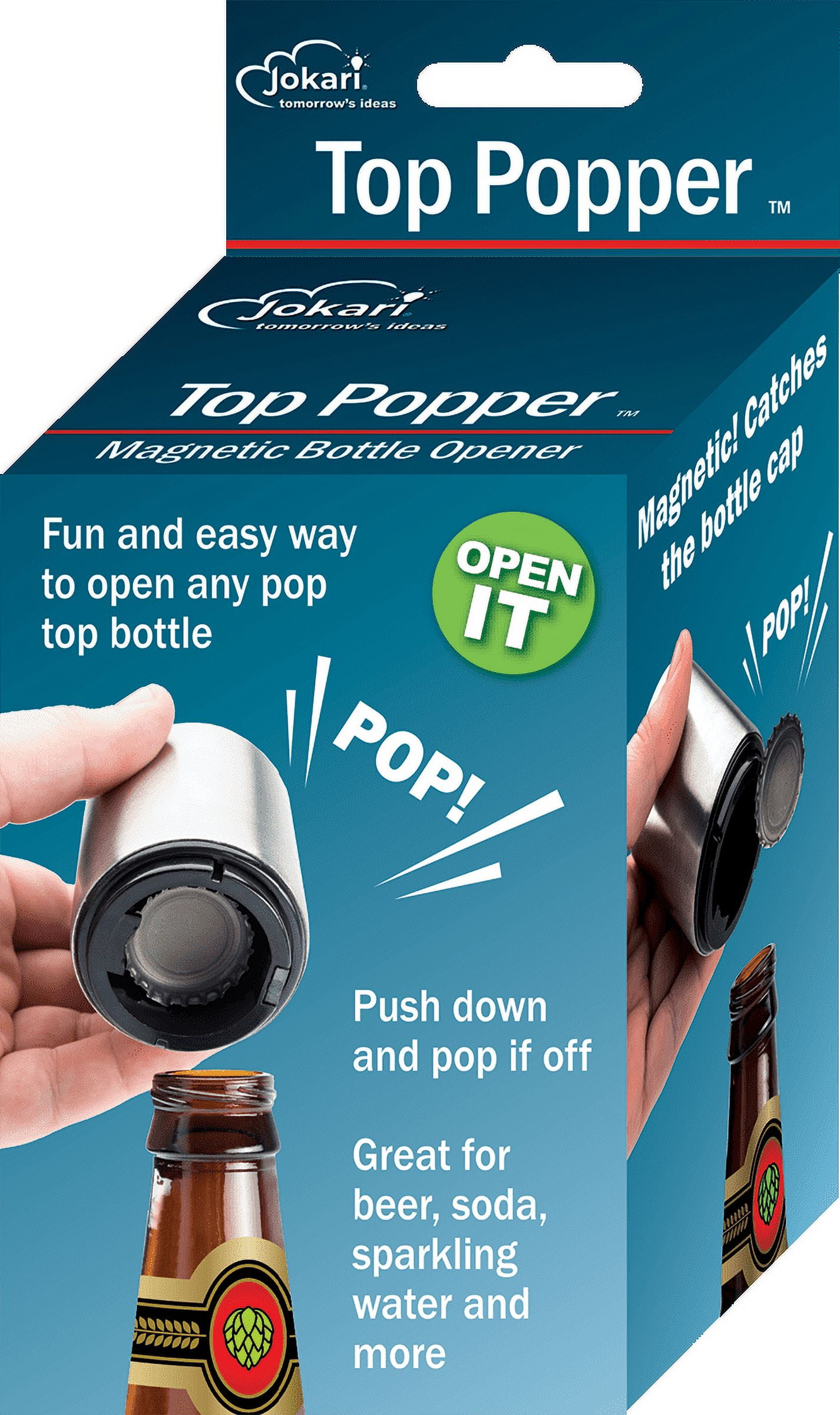Jokari Magnetic Automatic One Handed Bottle Top Pop Opener for Beer or Soda