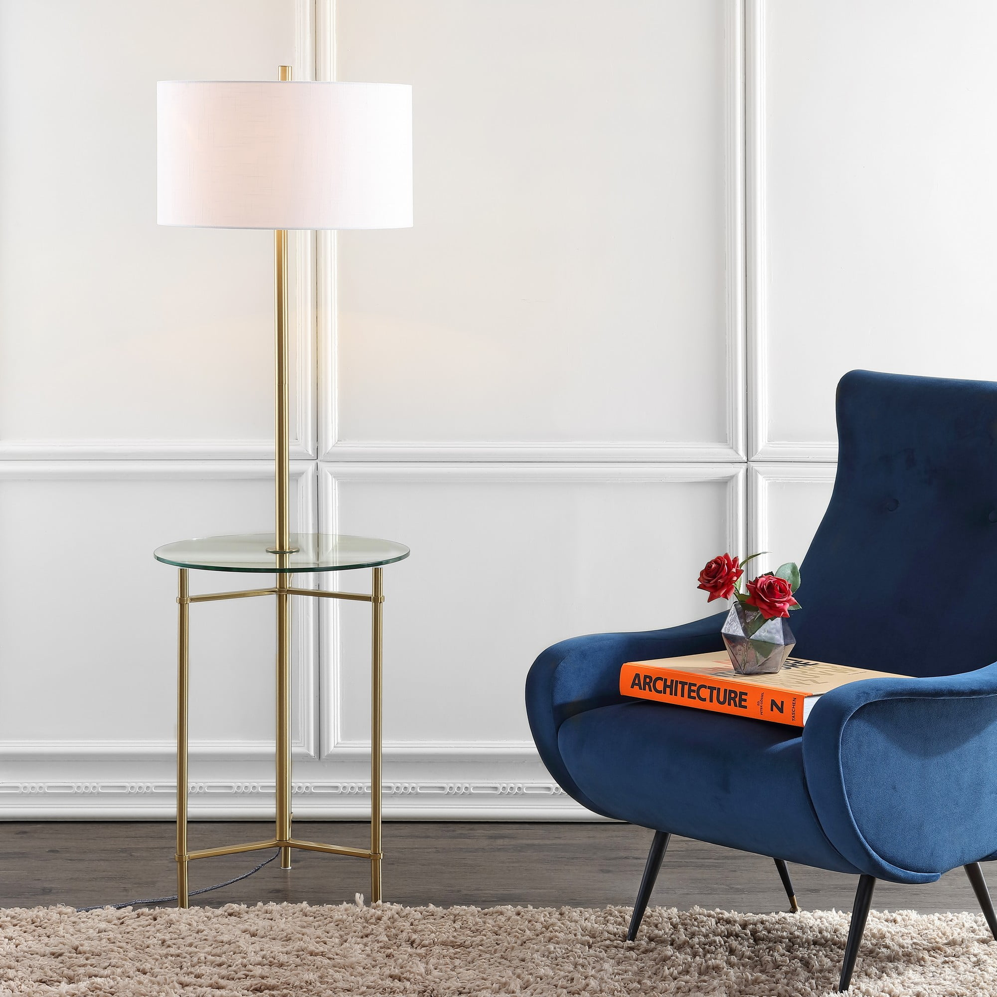 Jonathan Y Charles Metal/Glass Led Side Table And Floor Lamp