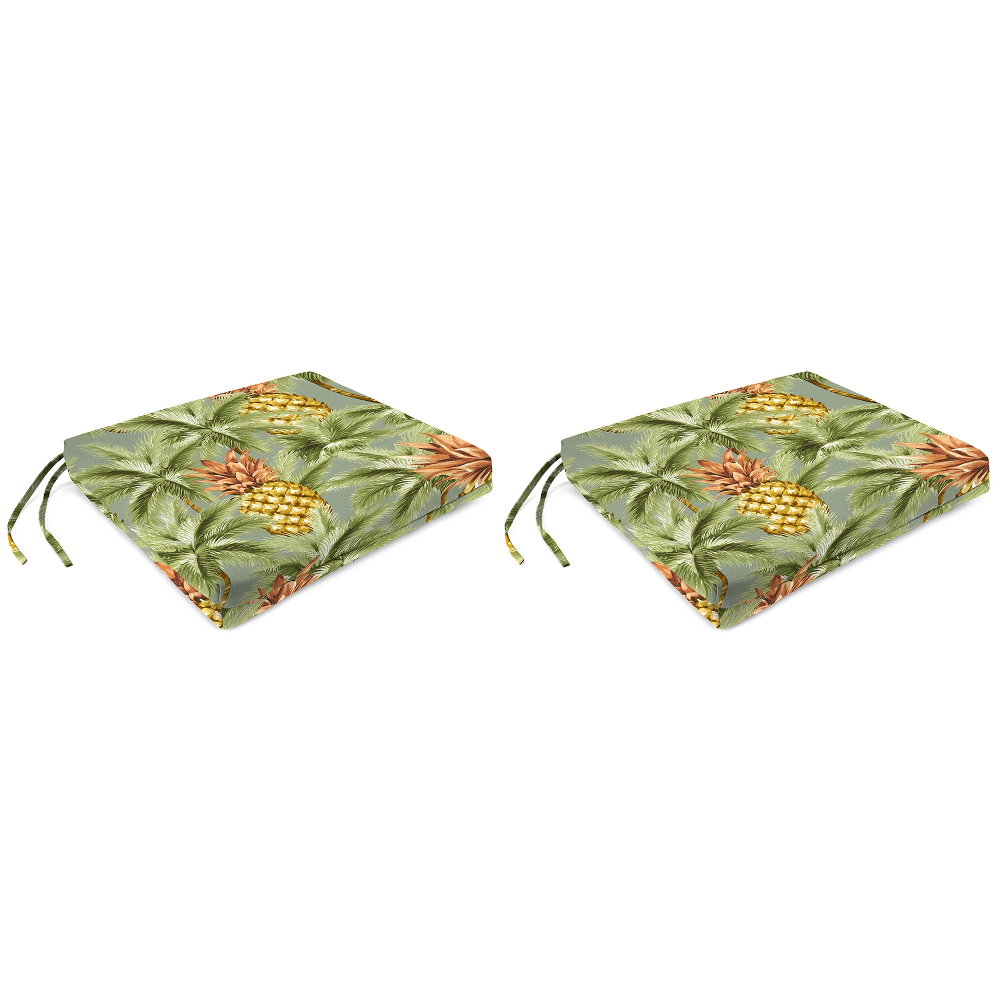 Jordan Manufacturing 17" x 19" Luau Breeze Green Tropical Rectangular Outdoor Chair Pad Seat Cushion with Ties (2 Pack)