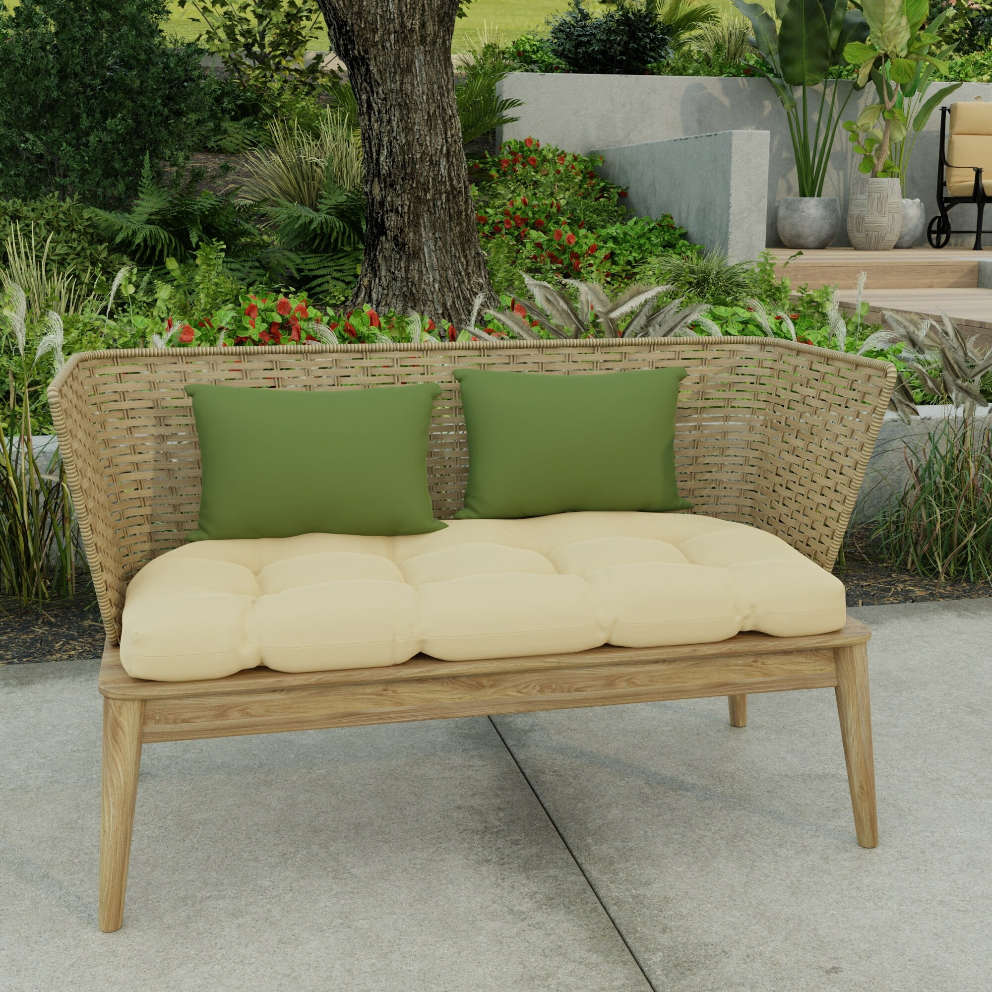 Jordan Manufacturing 18" x 12" Green Solid Outdoor Lumbar Throw Pillow (Set of 2)
