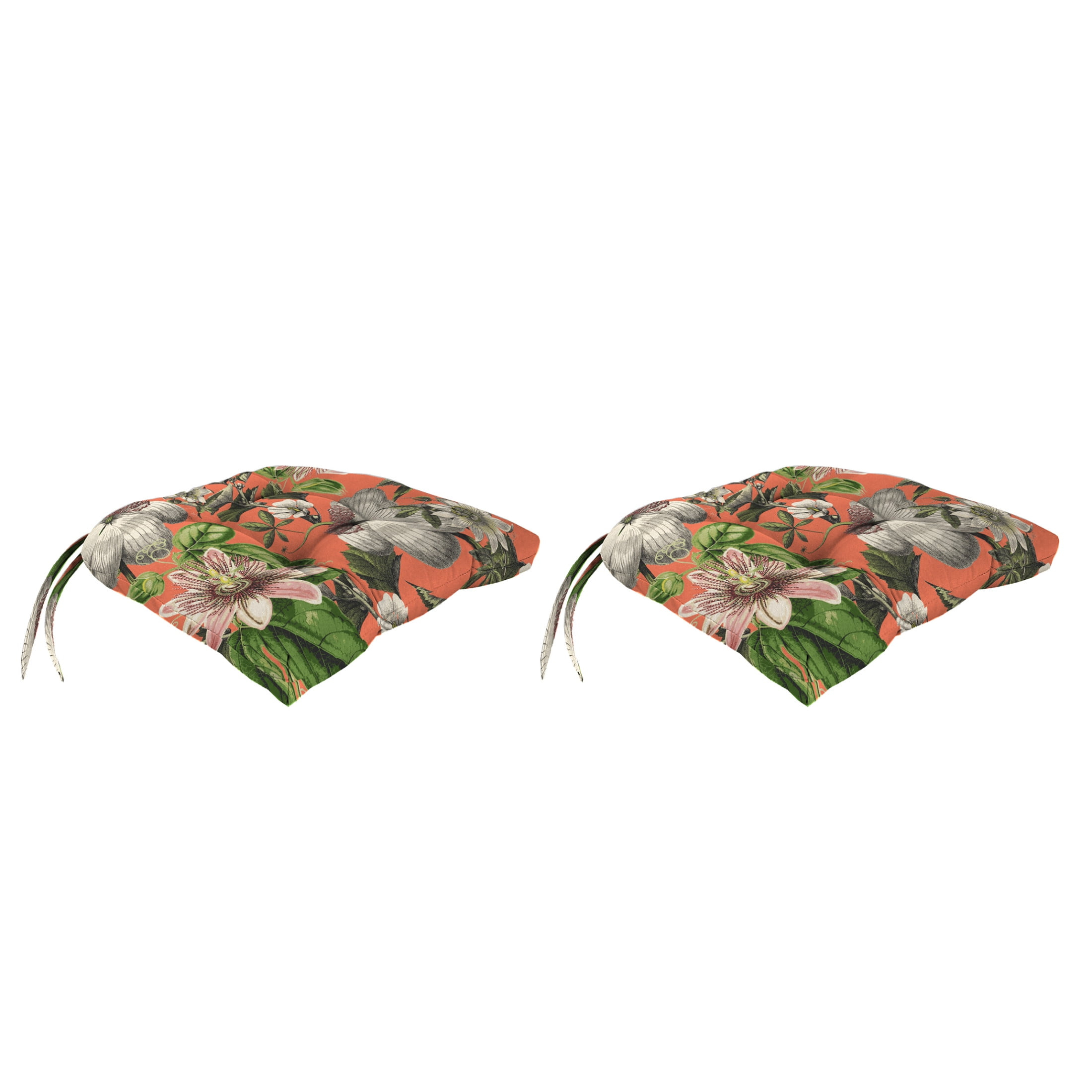 Jordan Manufacturing 18" x 17" Adley Cappuccino Multicolor Floral Rectangular Tufted Outdoor Wicker Seat Cushion with Ties (2 Pack)