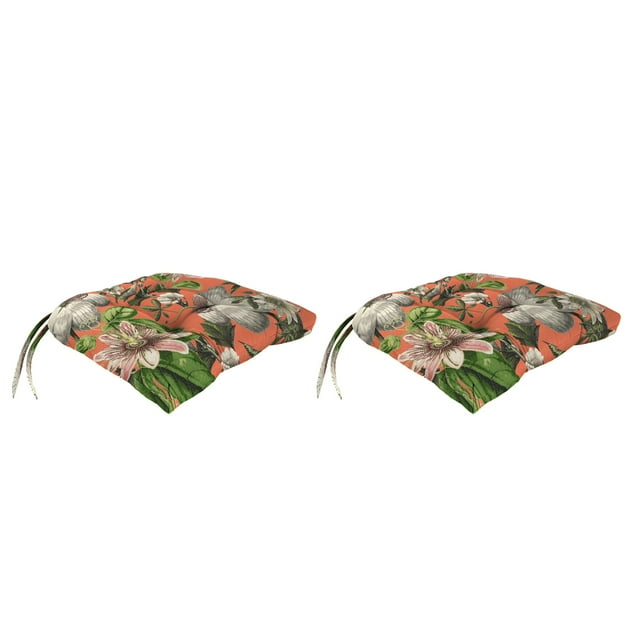 Jordan Manufacturing 18" x 17" Adley Cappuccino Multicolor Floral Rectangular Tufted Outdoor Wicker Seat Cushion with Ties (2 Pack)