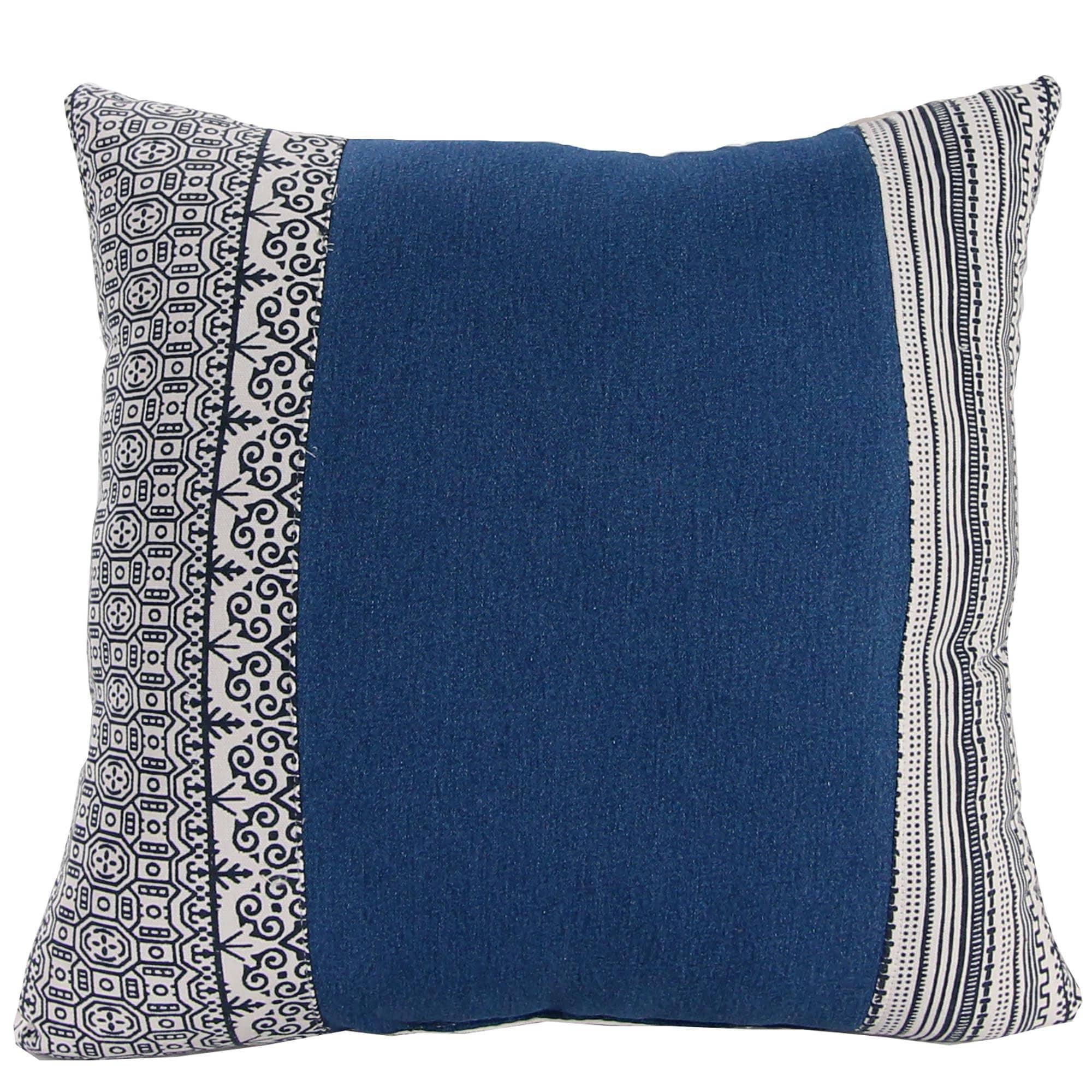 Jordan Manufacturing 18" x 18" Denim Blue and Cream Geometric Square Reversible Decorative Throw Pillow