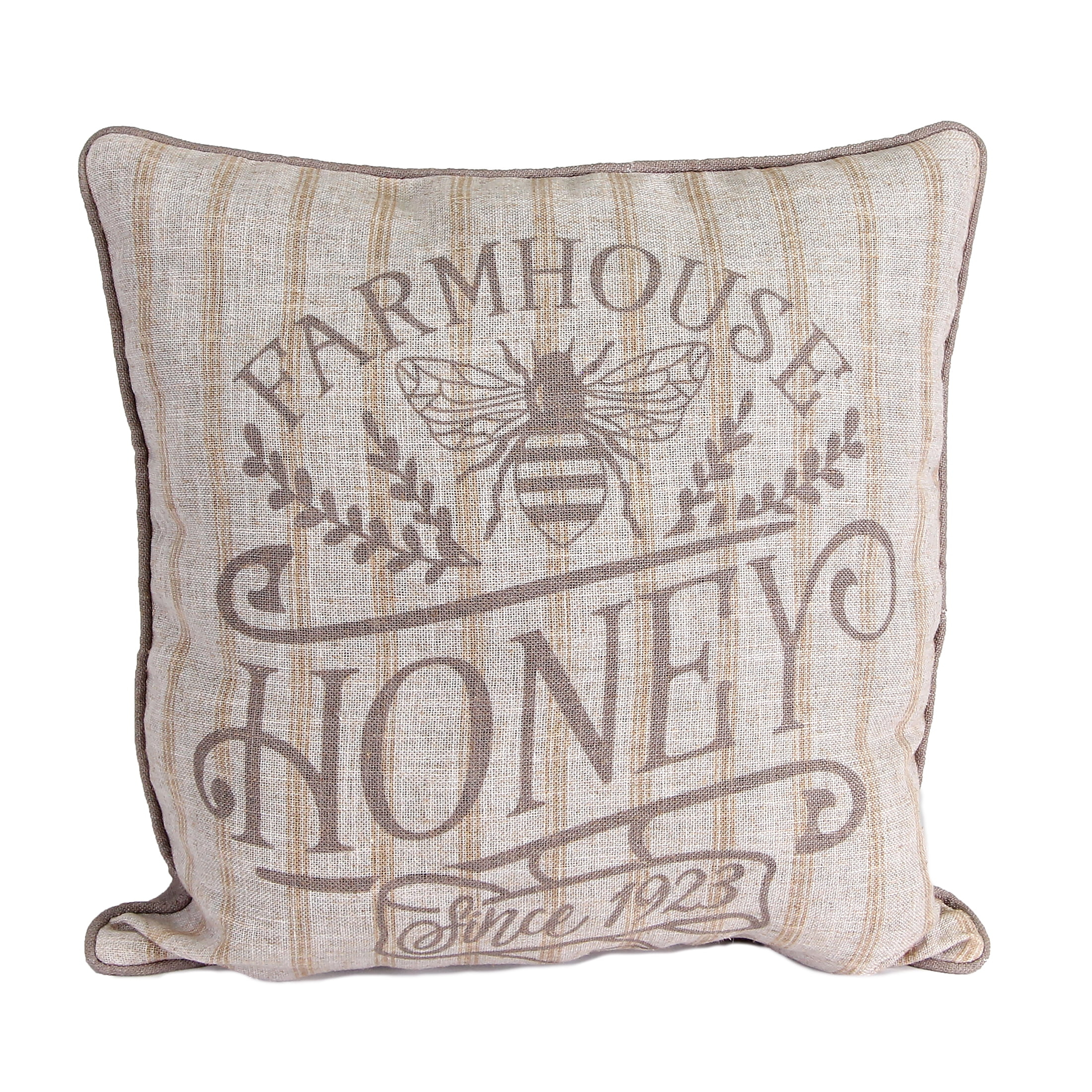 Jordan Manufacturing 18" x 18" Olive Grey Farmhouse Honey Novelty Square Reversible Decorative Throw Pillow with Welt