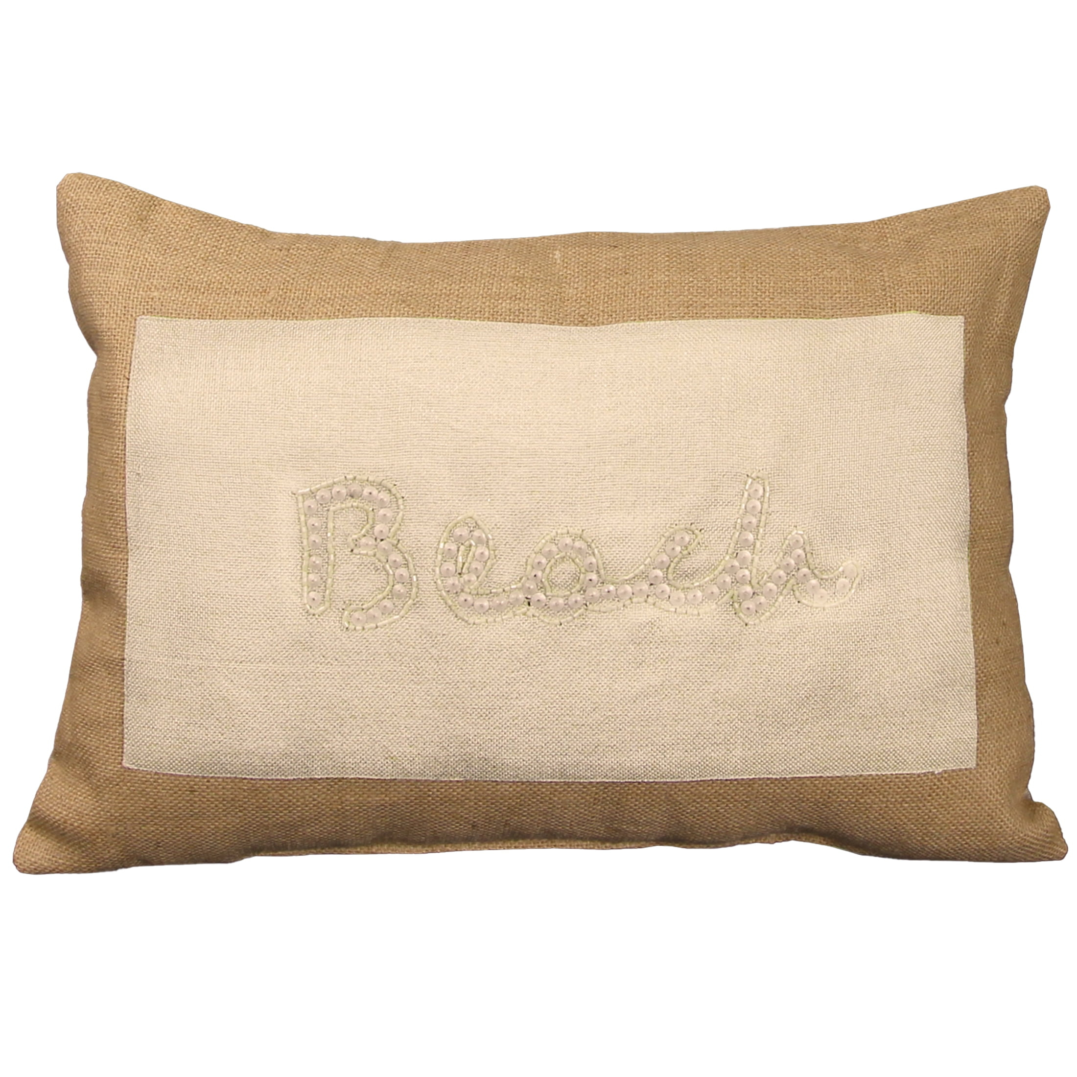 Jordan Manufacturing 20" x 14" Brown and Tan Beach Nautical Rectangular Reversible Lumbar Throw Pillow with Bead Accent