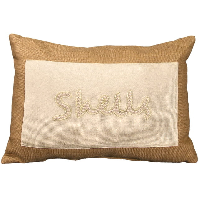 Jordan Manufacturing 20" x 14" Brown and Tan Shells Nautical Rectangular Reversible Lumbar Throw Pillow with Bead Accent
