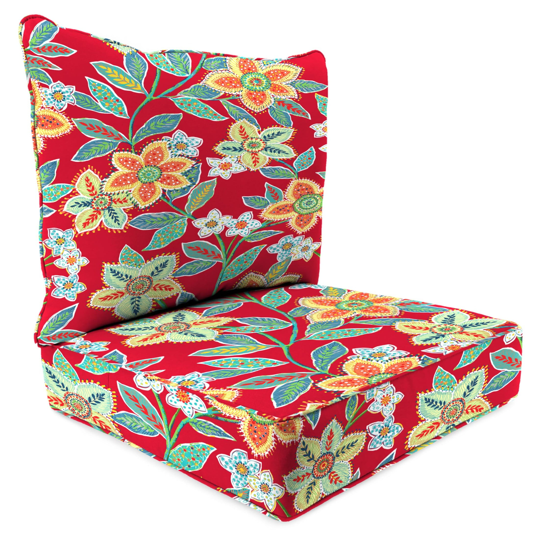 Jordan Manufacturing 46.5" x 24" Leathra Red Floral Rectangular Outdoor Deep Seat Chair Cushion Set with Welt