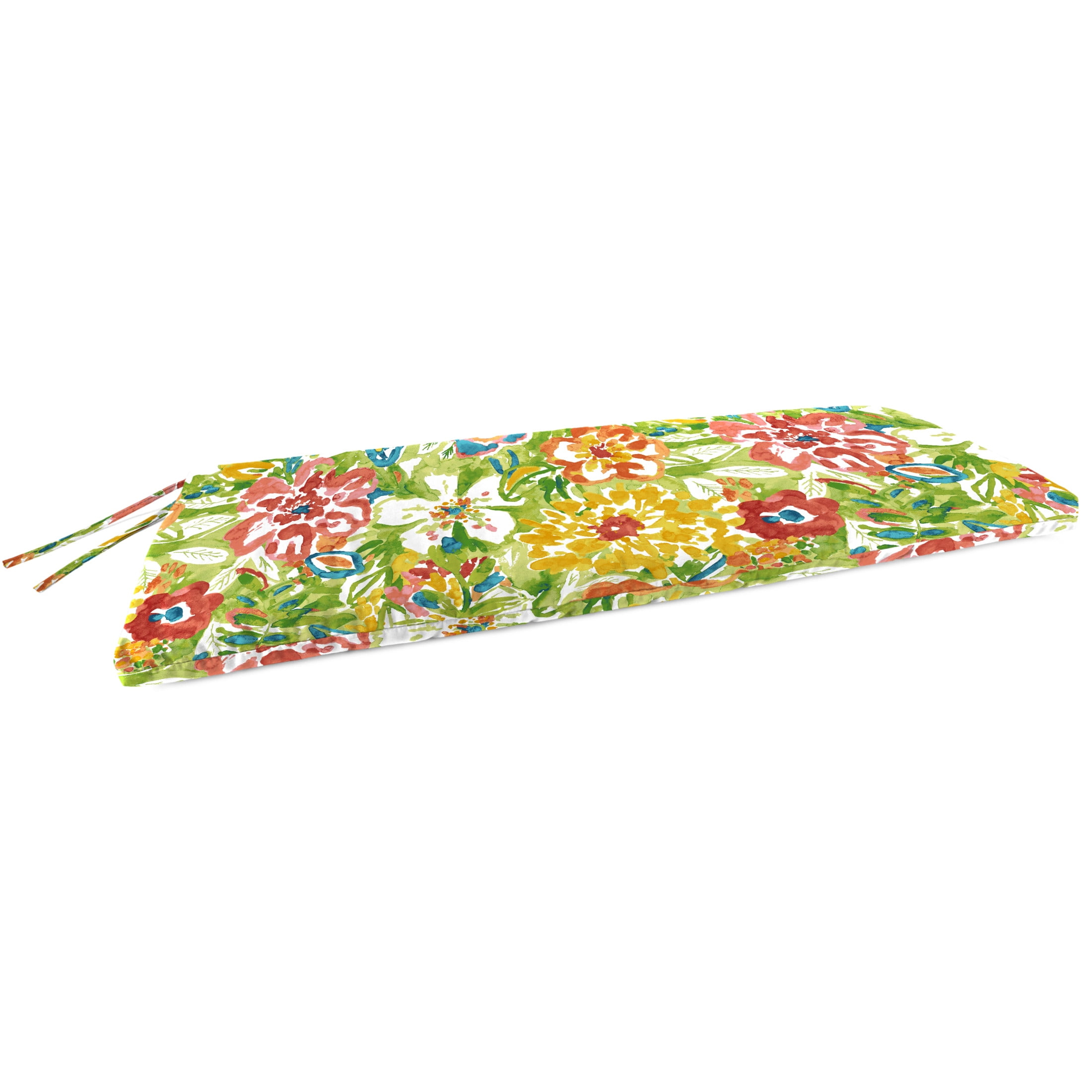 Jordan Manufacturing 48" x 18" Sun River Garden Multicolor Floral Rectangular Outdoor Settee Swing Bench Cushion with Ties