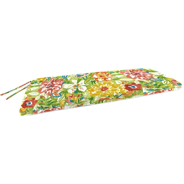 Jordan Manufacturing 48" x 18" Sun River Garden Multicolor Floral Rectangular Outdoor Settee Swing Bench Cushion with Ties