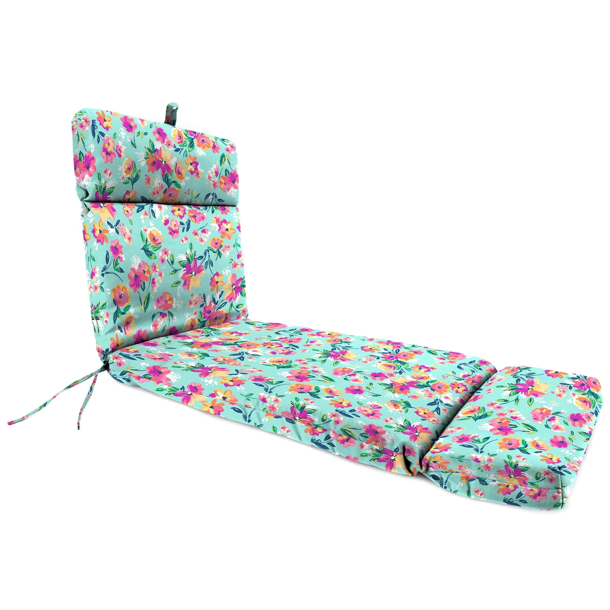 Jordan Manufacturing 72" x 21" Camryn Vibrant Aqua Floral Rectangular Outdoor Chaise Lounge Cushion with Ties and Hanger Loop