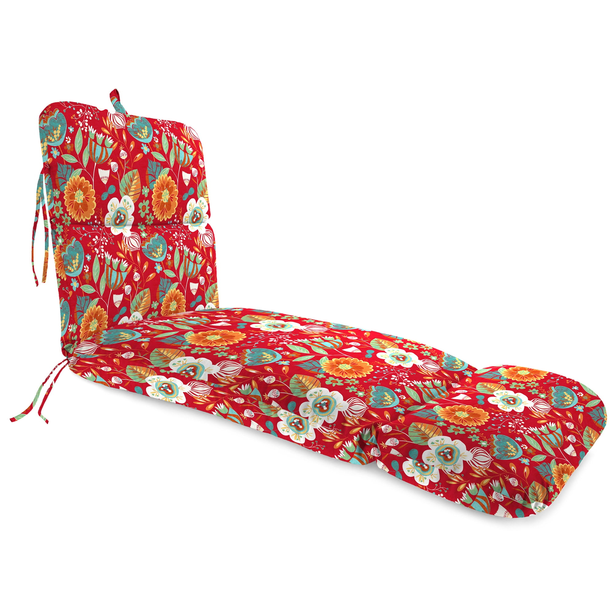Jordan Manufacturing 74" x 22" Avianna Saxony Red Floral Rectangular Outdoor Chaise Lounge Cushion with Ties and Hanger Loop