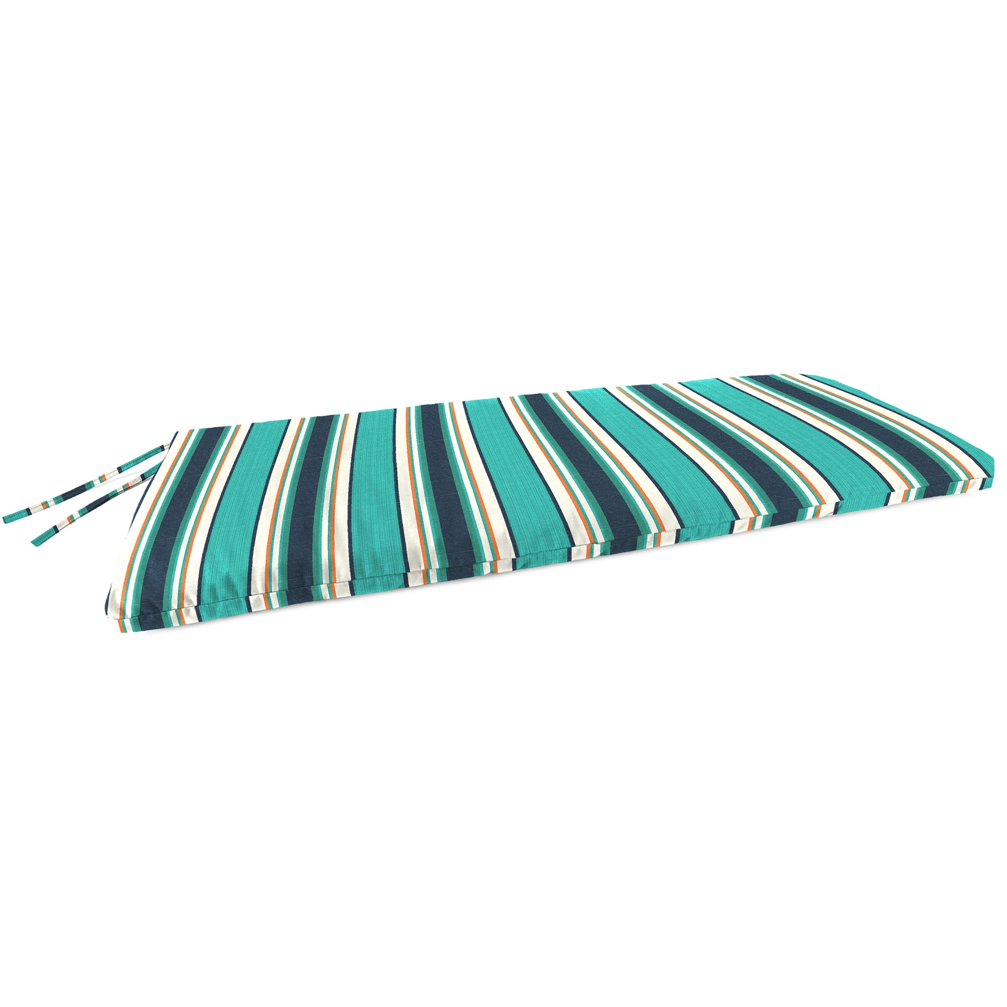 Jordan Manufacturing Sunbrella 48" x 18" Token Surfside Teal Stripe Rectangular Outdoor Settee Swing Bench Cushion with Ties