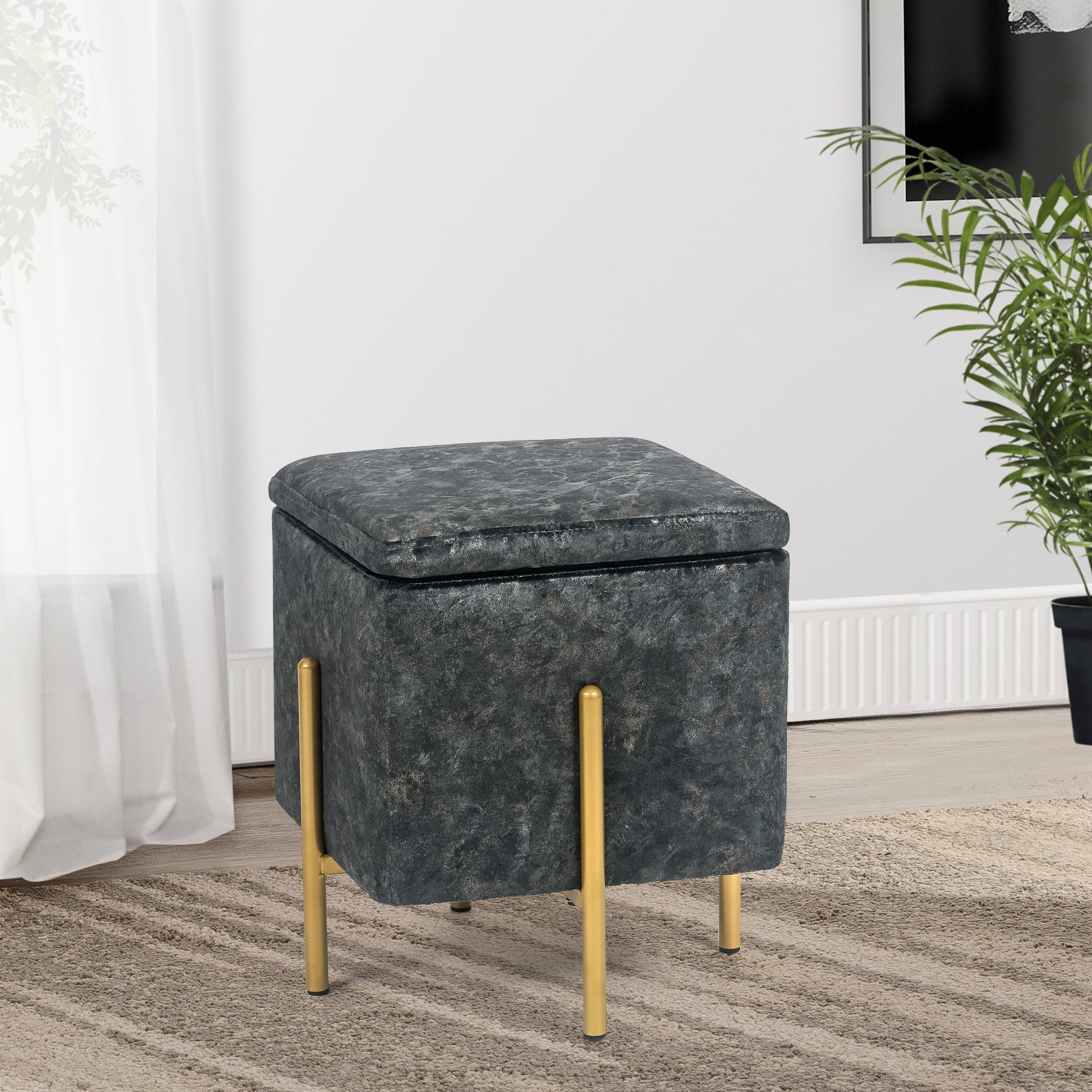 Joveco Square Folding Storage Ottoman Foot Rest Stool Vanity Stool Piano Stool for Bedroom Living Room 13"D