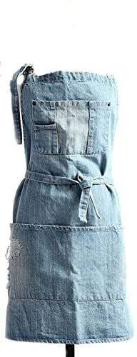 Jowcud Denim Apron With 5 Pockets for Cooking Kitchens,Hairstylist Aprons for Women Men,Adjustable Bib Jean Apron for Arts Gardening Cafes Bars Work C65