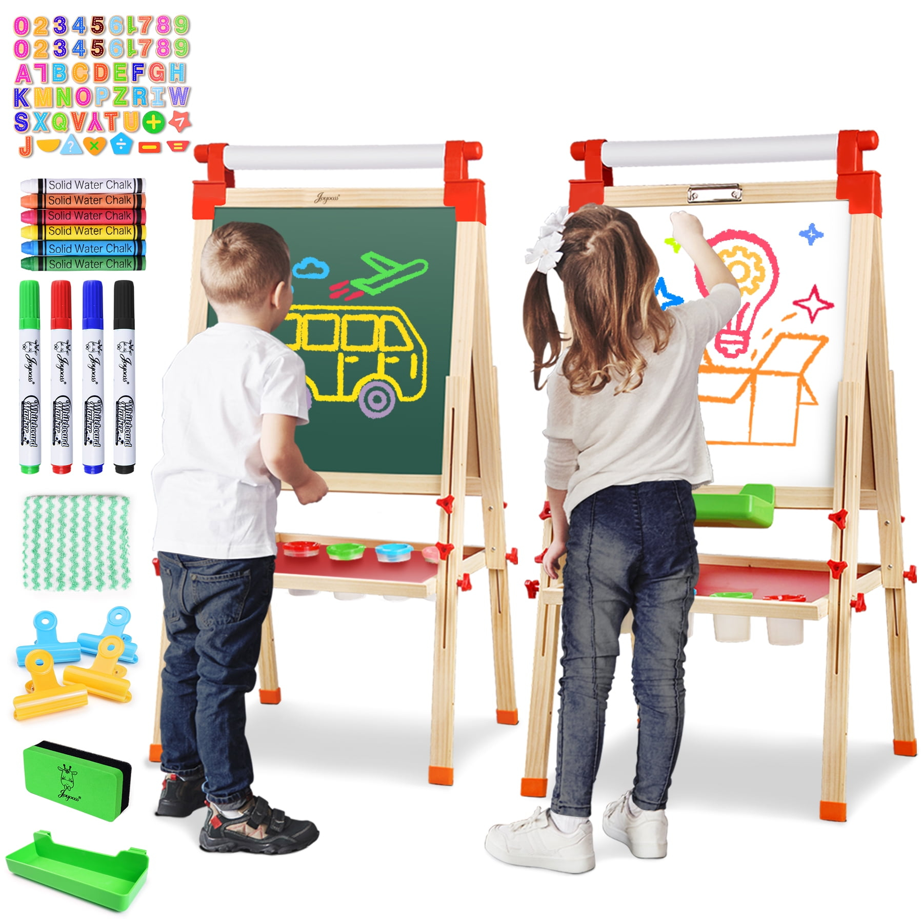 Joyooss Kids Double-Sided Adjustable Whiteboard & Chalkboard Wooden Art Easel
