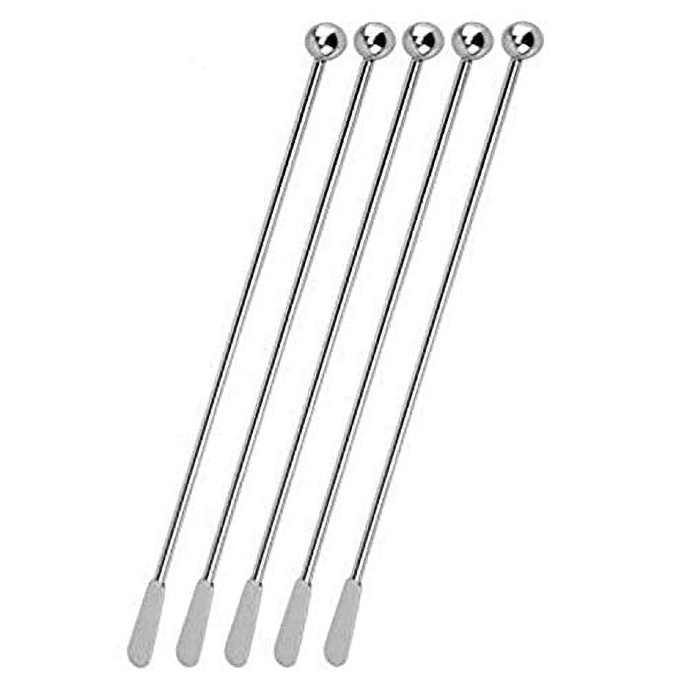 Jsdoin Stainless Steel Coffee Beverage Stirrers Stir Cocktail Drink Swizzle Stick with Small Rectangular Paddles (5 silver)