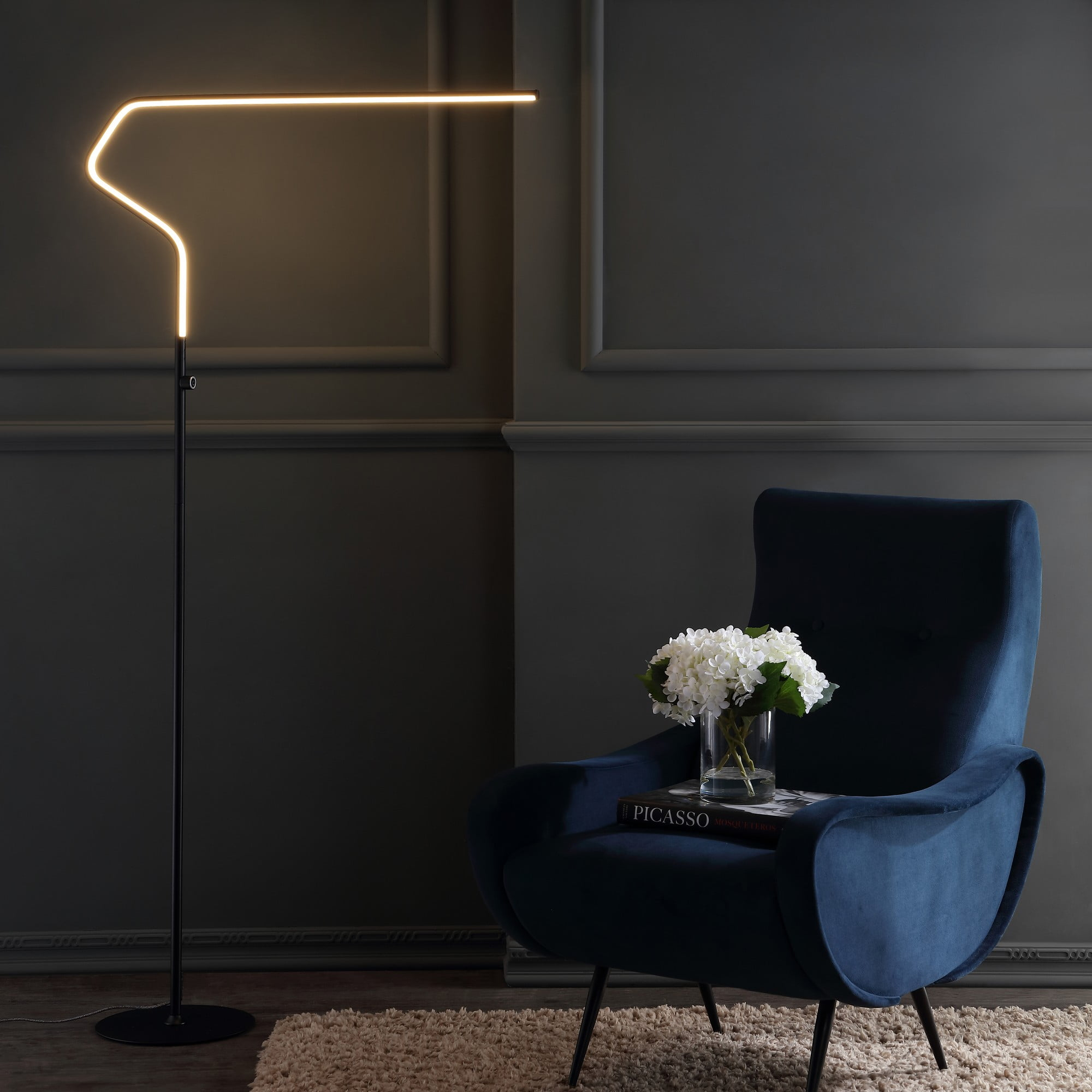 JONATHAN Y JYL7020B Julian 65.25" Integrated LED Metal Floor Lamp, Minimalistic, Modern, Contemporary for living room, dinning room, bedroom, office, Black