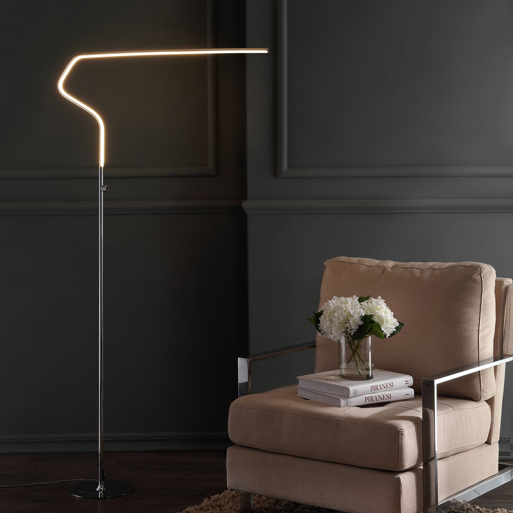 JONATHAN Y JYL7020A Julian 65.25" Integrated LED Metal Floor Lamp, Minimalistic, Modern, Contemporary for living room, dinning room, bedroom, office, Chrome