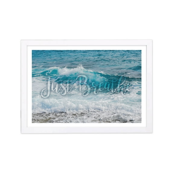 'Just Breathe' Inspirational Quotes and Sayings 19" x 1.00" Framed Painting Art Print, by Wynwood Studio