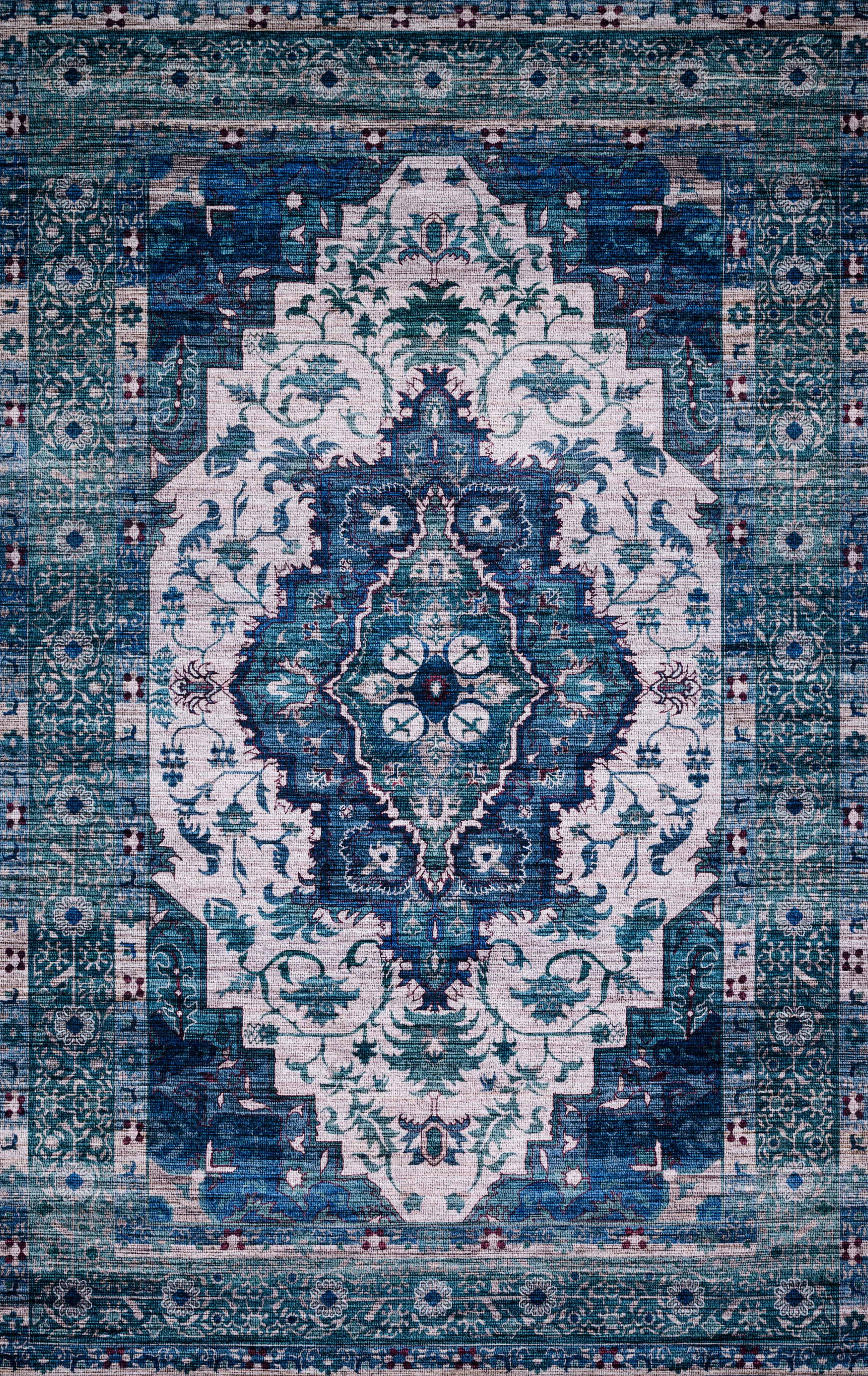 Justina Blakeney x Loloi Cielo Collection Ivory / Turquoise TRANSITIONAL Area Rug 18" x 18" Sample