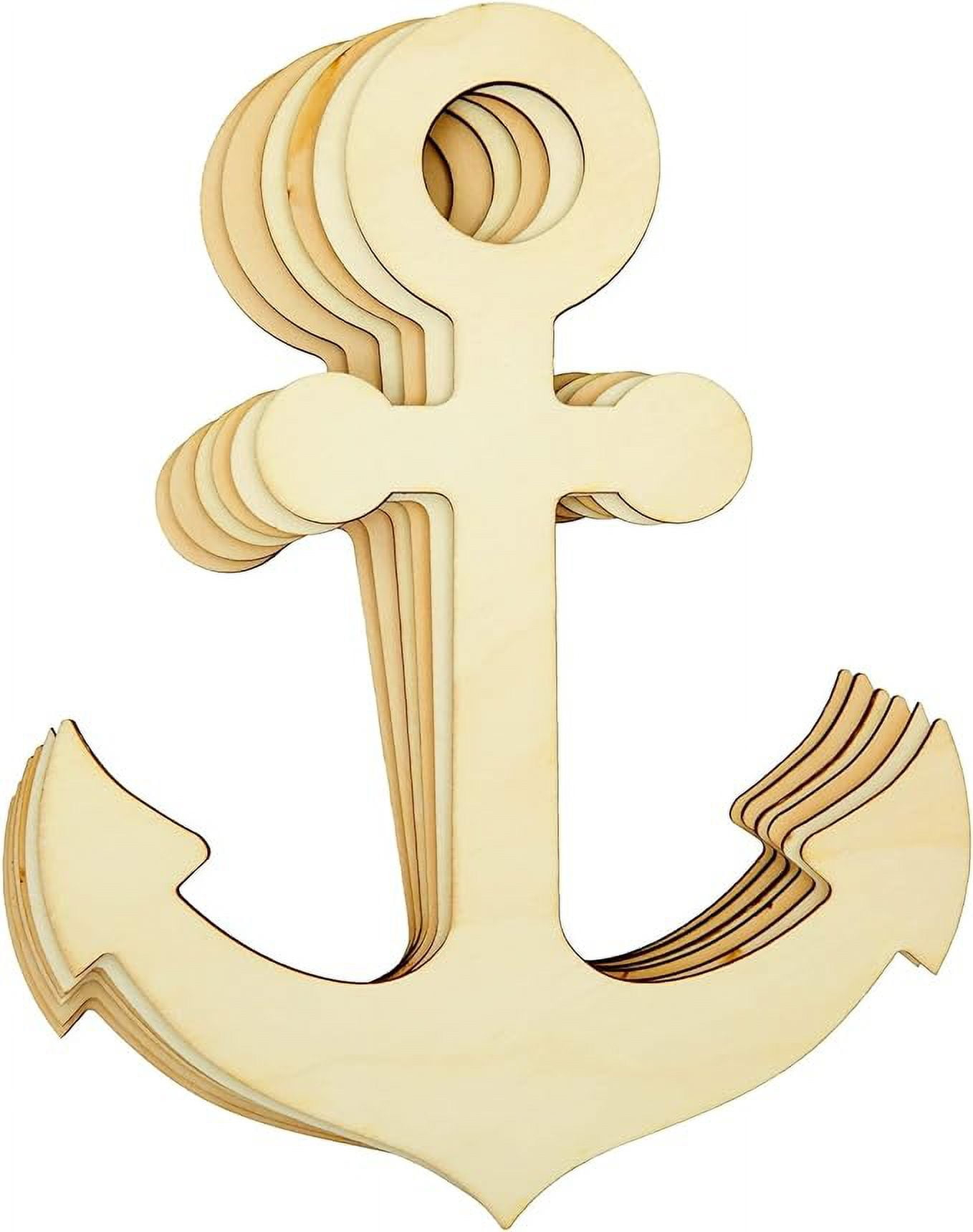 6 Pack Unfinished Wooden Anchors for Crafts, Nautical Wood Cutouts for DIY Projects, Nautical Decor (11.6 x 8.8 In)