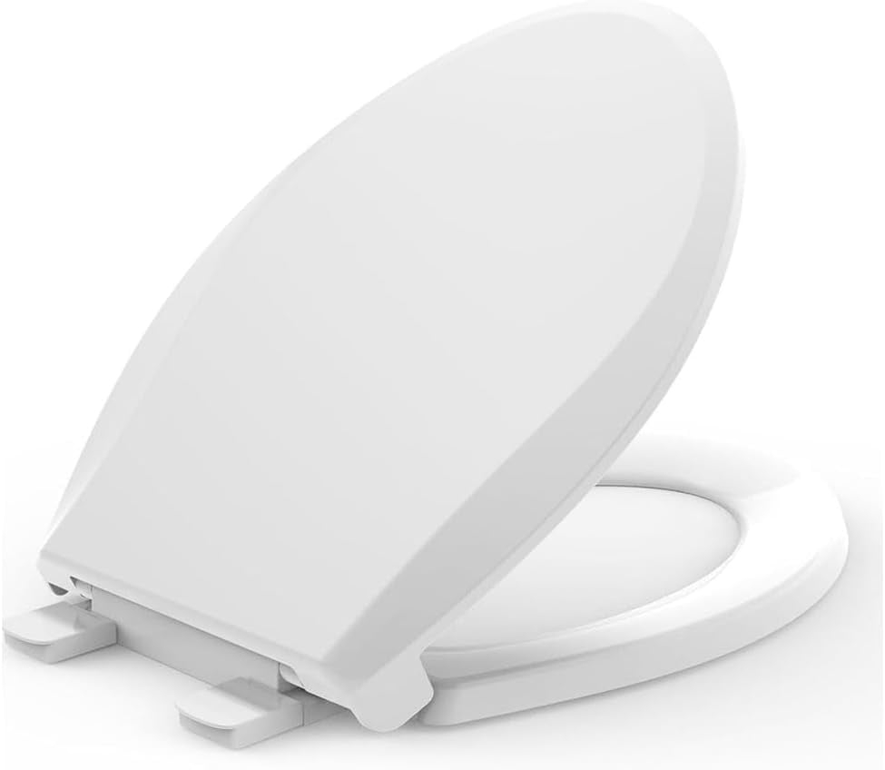 KOHLER 4636-RL-0 Cachet ReadyLatch Elongated Toilet Seat, Quiet-Close Lid and Seat, Countoured Seat, Grip-Tight Bumpers and Installation Hardware, White