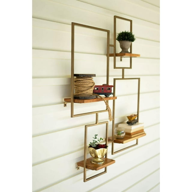 KALALOU NJH2069 Iron and Wood Wall Unit with 4 Shelves