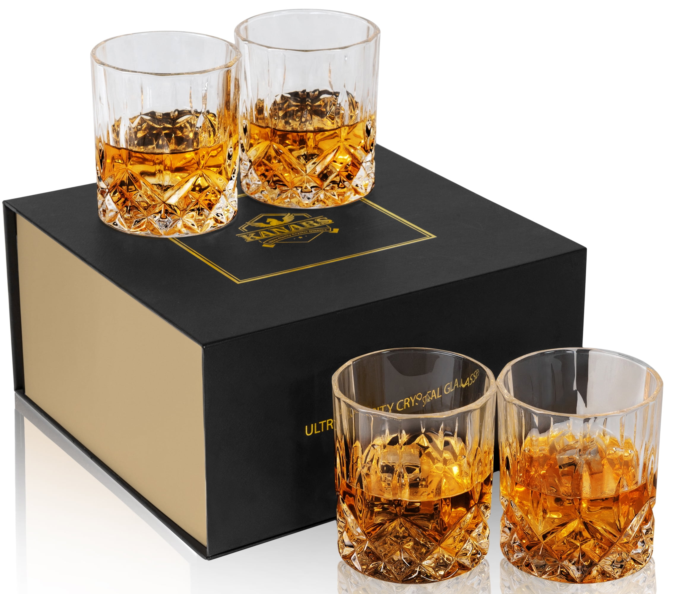 KANARS Whiskey Glasses Set of 4, 10 oz Rocks Glassware for Scotch Bourbon Liquor, Whisky Tumbler