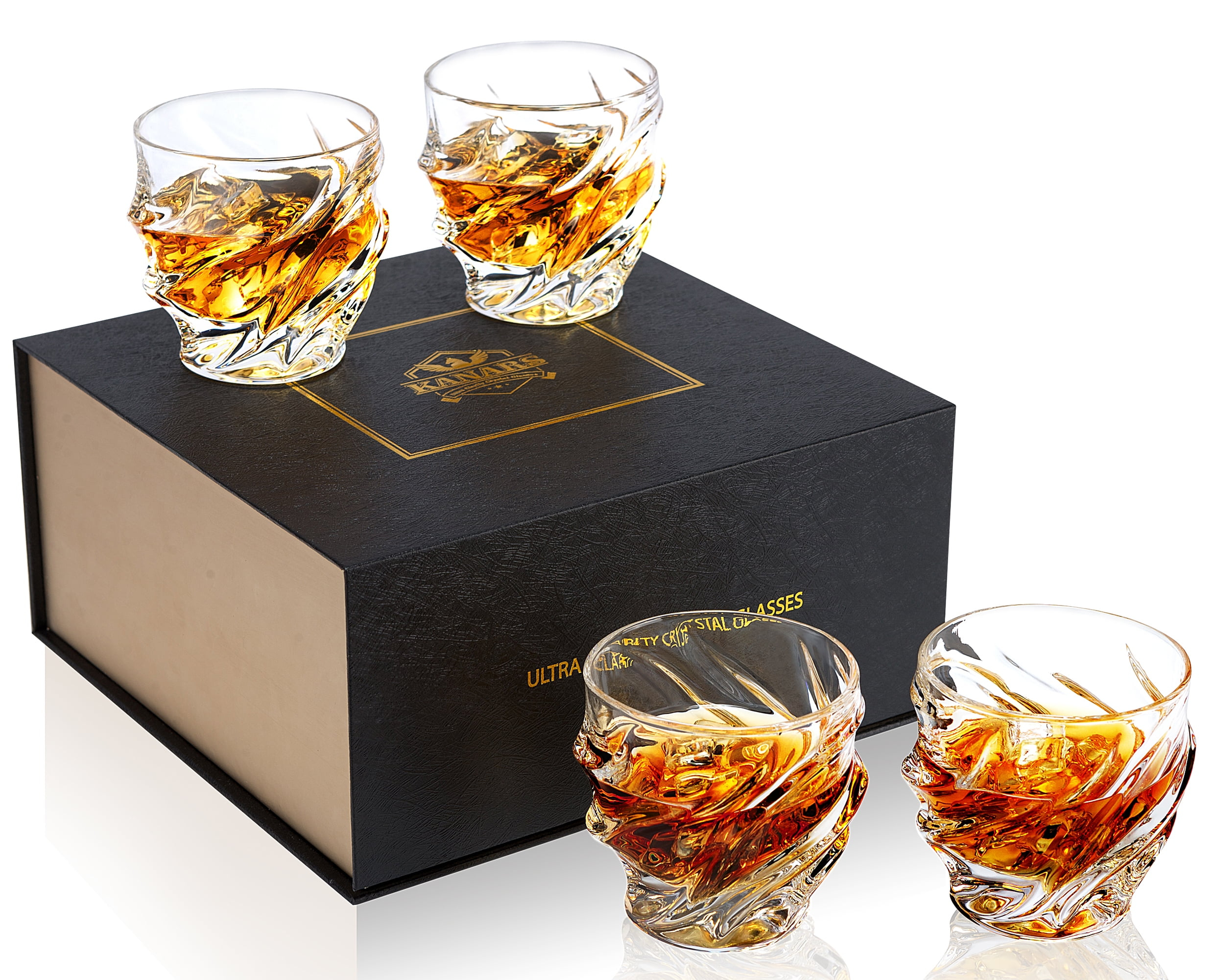 KANARS Whiskey Glasses Set of 4, 10 oz Rocks Glassware for Scotch Bourbon Liquor, Whisky Tumbler