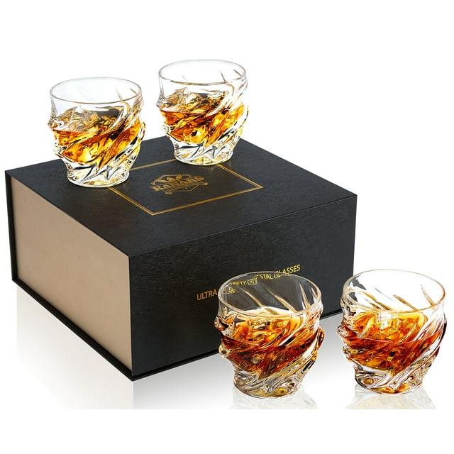 KANARS Whiskey Glasses Set of 4, 10 oz Rocks Glassware for Scotch Bourbon Liquor, Whisky Tumbler