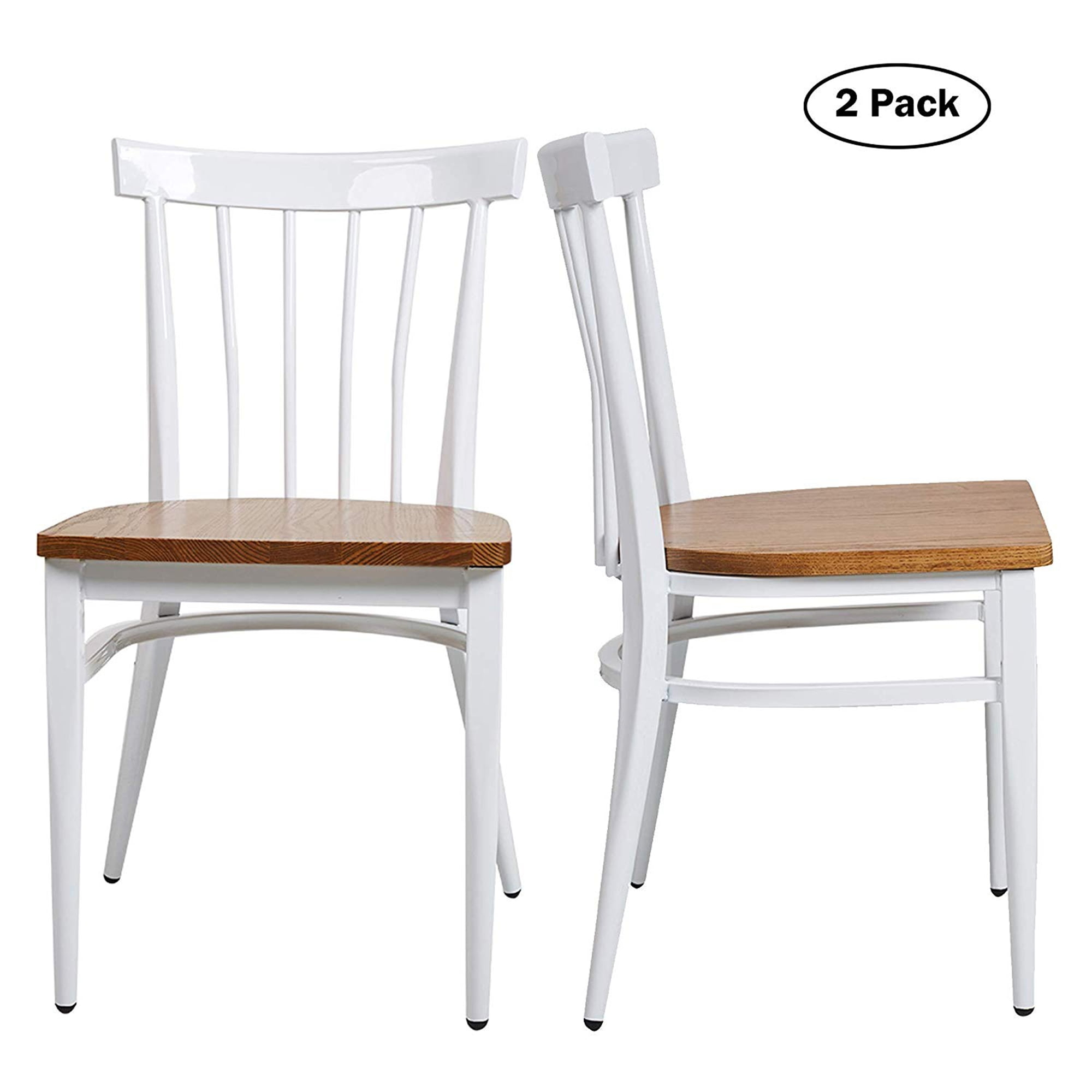 KARMAS PRODUCT Modern White Armless Dining Chairs Set of 2 --Heavy Duty Wood Seat and Iron Frame Kitchen Side Chairs for Restaurant Cafe Bistro,Ergonomic Design,Comb Back
