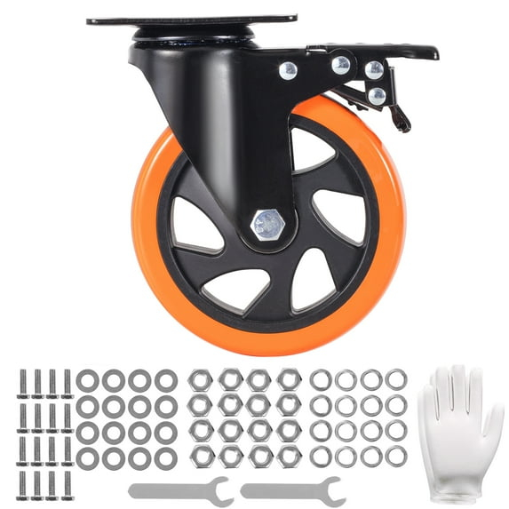 KFFKFF 4 Pack 5" Caster Wheels Swivel Plate Casters Heavy Duty with Locking Brake