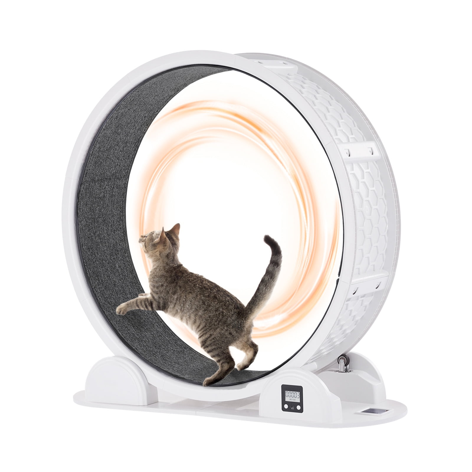 KFFKFF Feline Activity Wheel featuring Step Counter, 40.8 inches, Feline Jogging Wheel equipped with Brake & Carpeted Pathway, Silent Feline Exercise Machine for Indoor Felines Below 30lbs, White