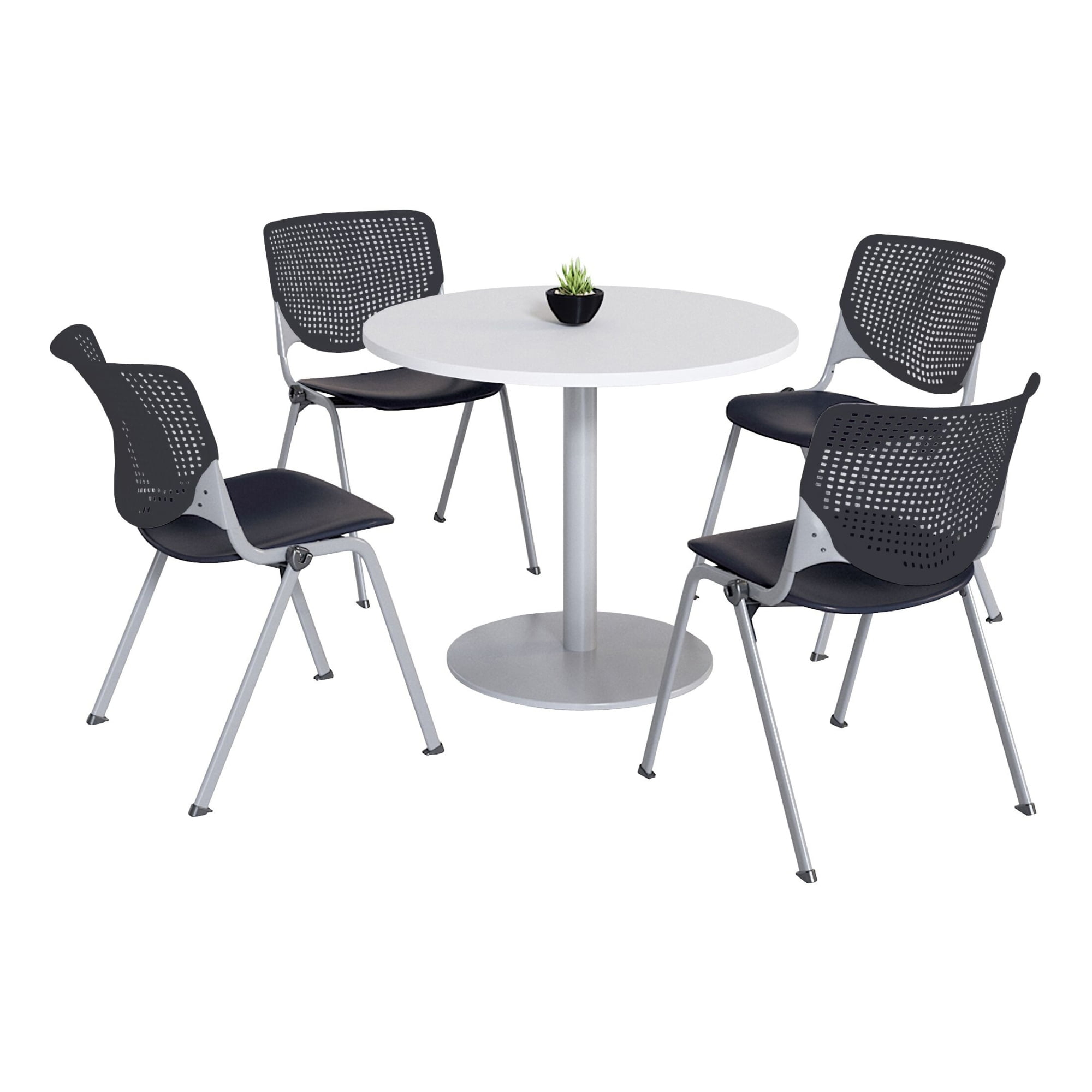 Mode Round Breakroom Table Set With 4 Kool Stacking Chairs
