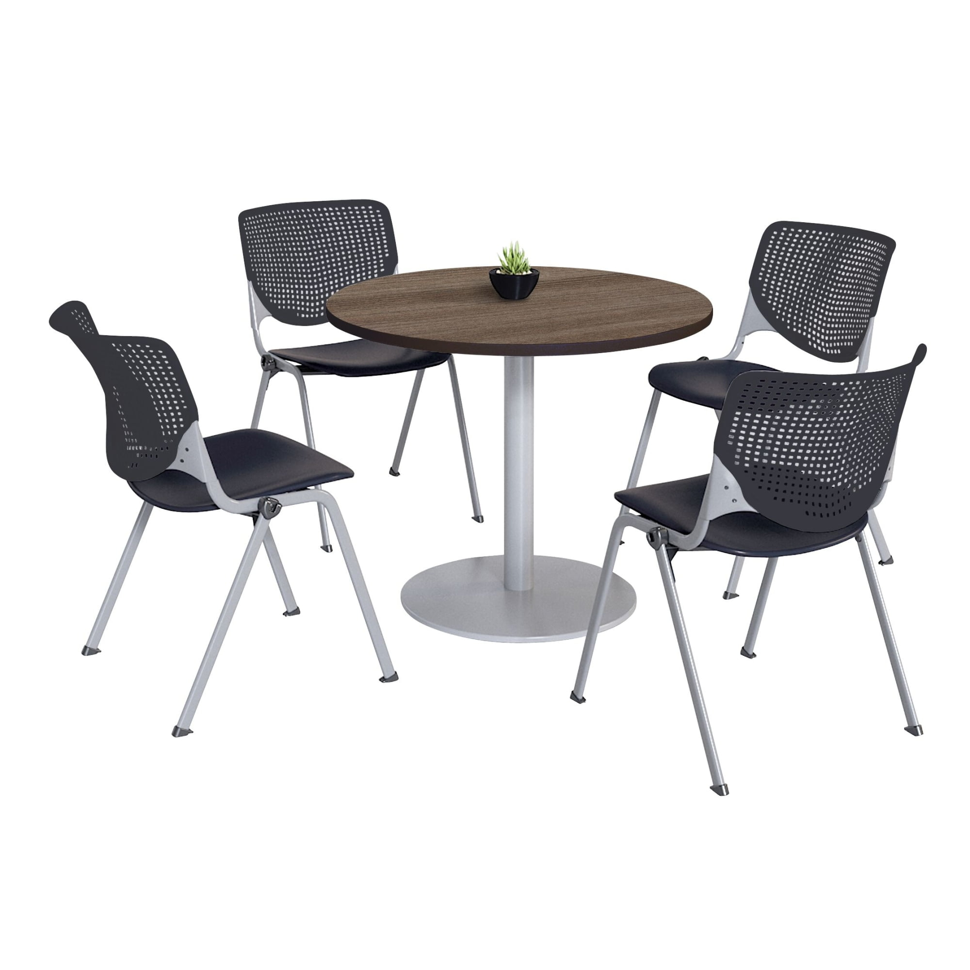Mode Round Breakroom Table Set With 4 Kool Stacking Chairs