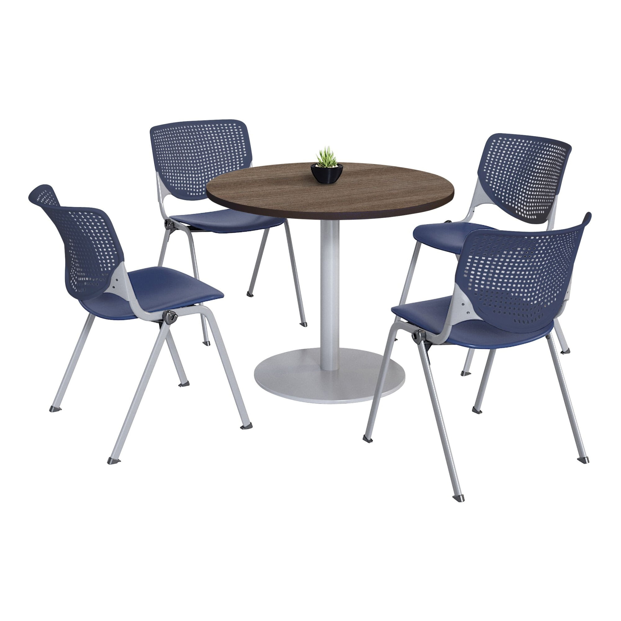 Mode Round Breakroom Table Set With 4 Kool Stacking Chairs
