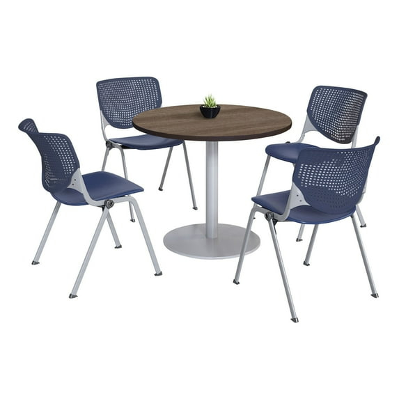 Mode Round Breakroom Table Set With 4 Kool Stacking Chairs
