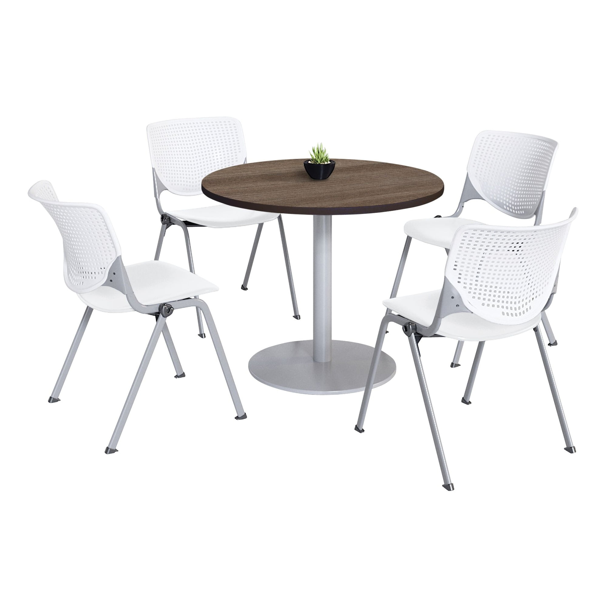 Mode Round Breakroom Table Set With 4 Kool Stacking Chairs