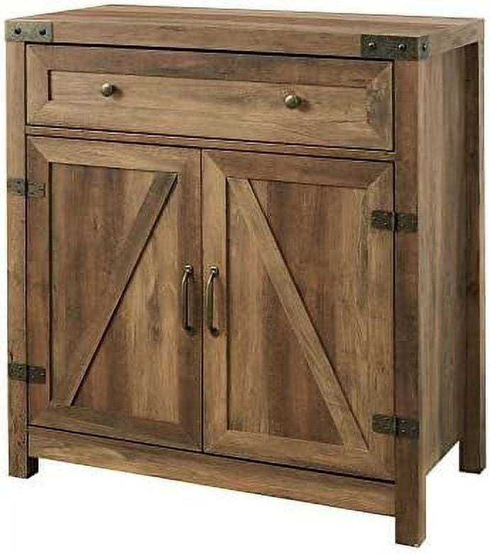 30" Farmhouse Barn Door Accent Cabinet in Rustic Oak