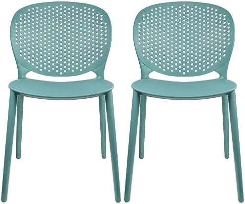 2xhome Set of 2 Modern Pool Patio Chairs, Contemporary Plastic Armless Dining Accent Side Chairs for Indoor or Outdoor Use, Teal