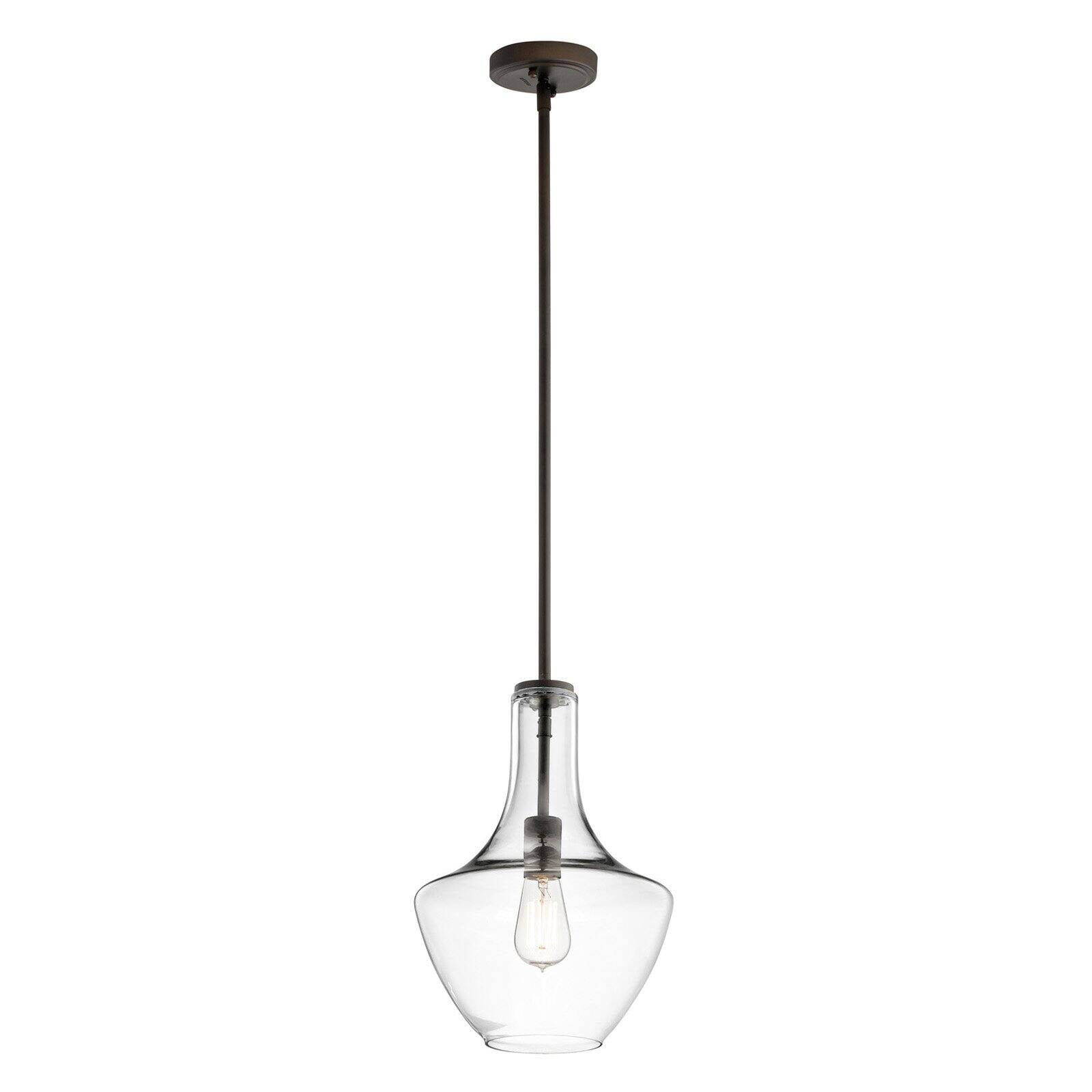 KICHLER Everly 15.25 in. 1-Light Olde Bronze Transitional Shaded Kitchen Bell Pendant Hanging Light with Clear Glass