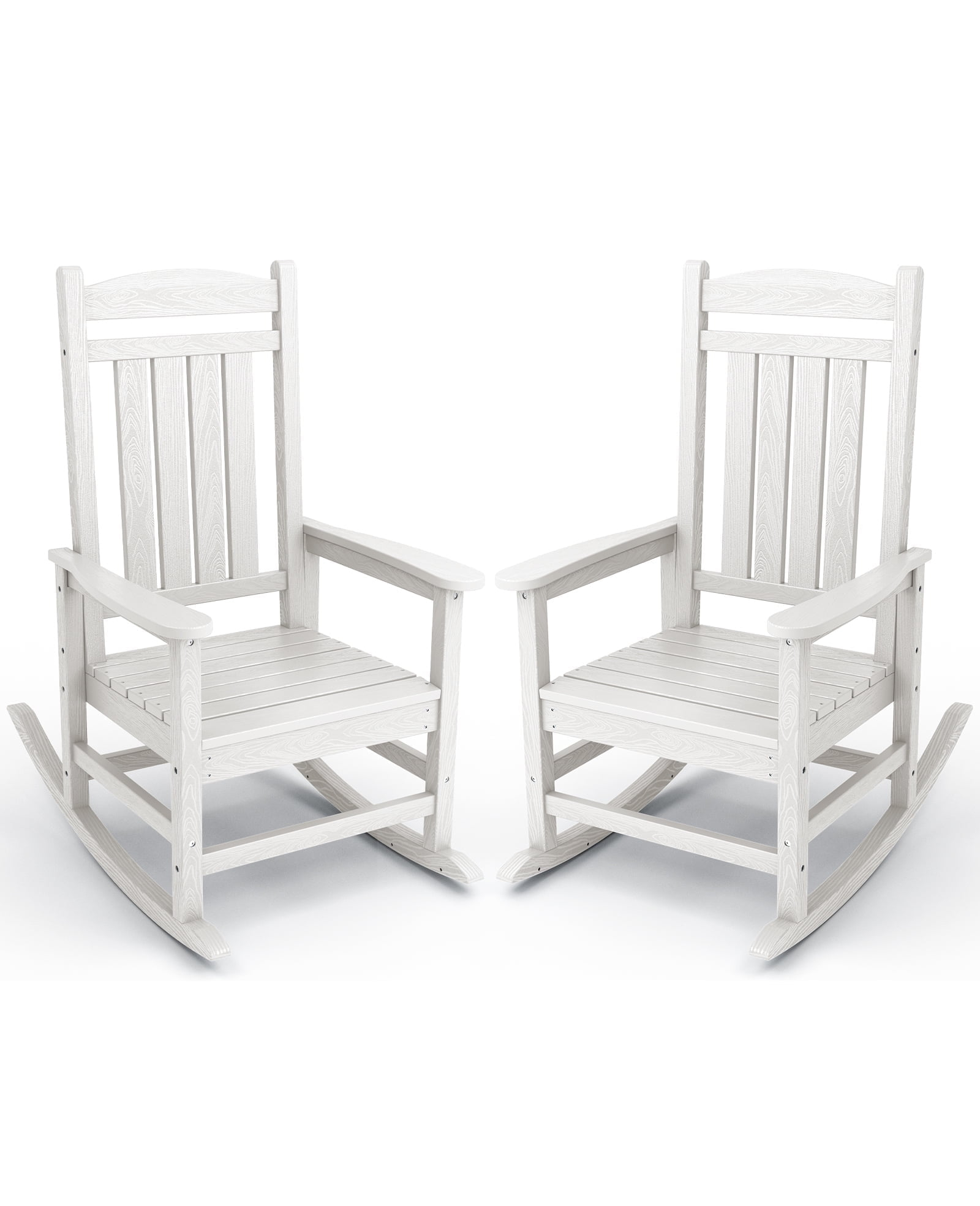 KINGYES Outdoor Rocking Chair Set of 2, High Density Polyethylene Patio Rocking Chairs, White