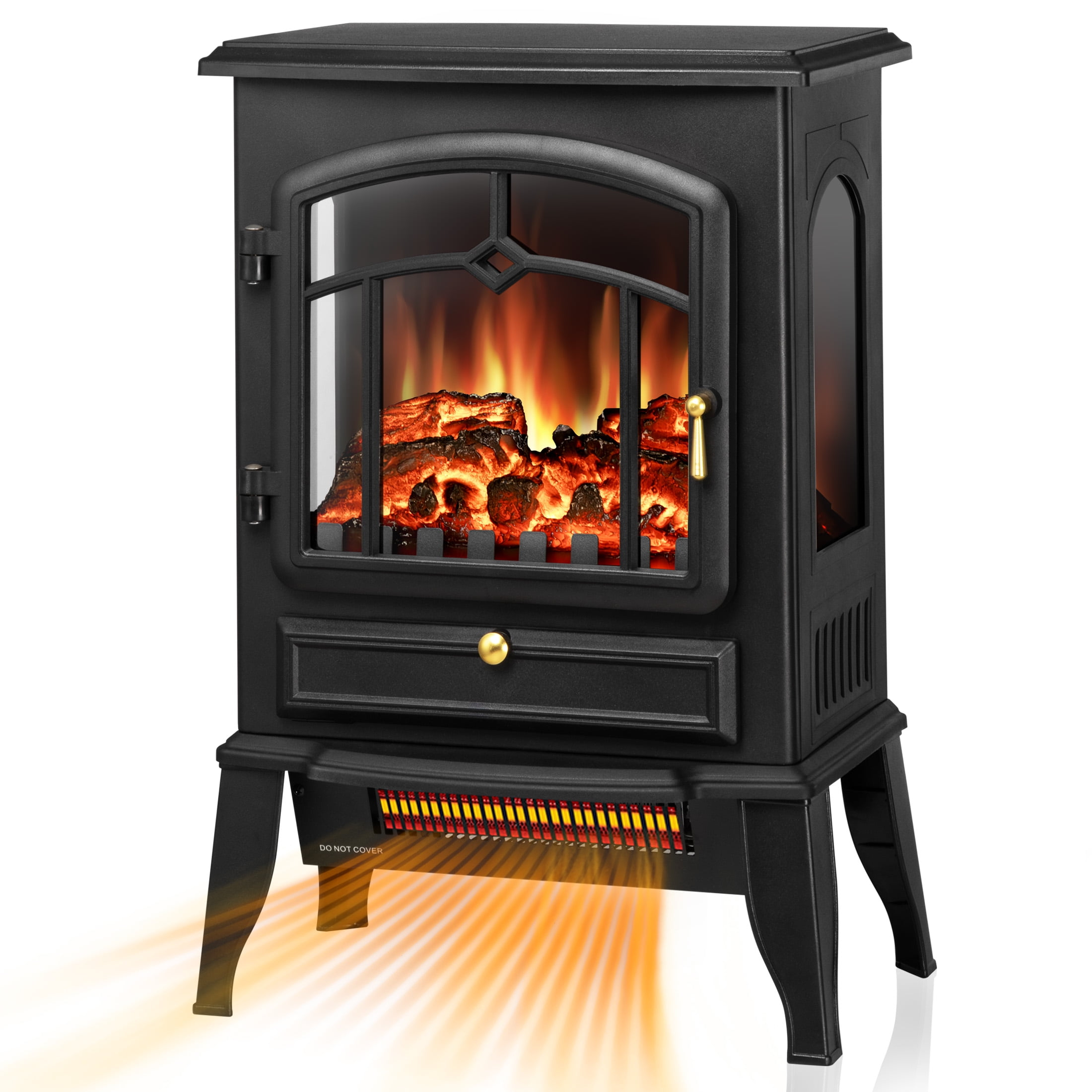 WAA Infrared Electric Fireplace Stove,15" Freestanding Fireplace Heater,Adjustable Brightness and Heating Mode,1000W/1500W,Black
