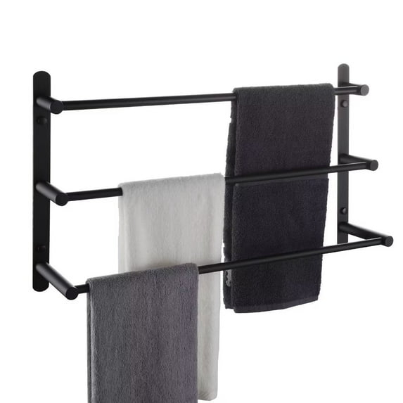 KOKOSIRI Bath Towel Bars Matte Black Bathroom 3-Tiers Ladder Towel Rails Wall Mounted Towels Shelves Rack Stainless Steel B5002BK-L24