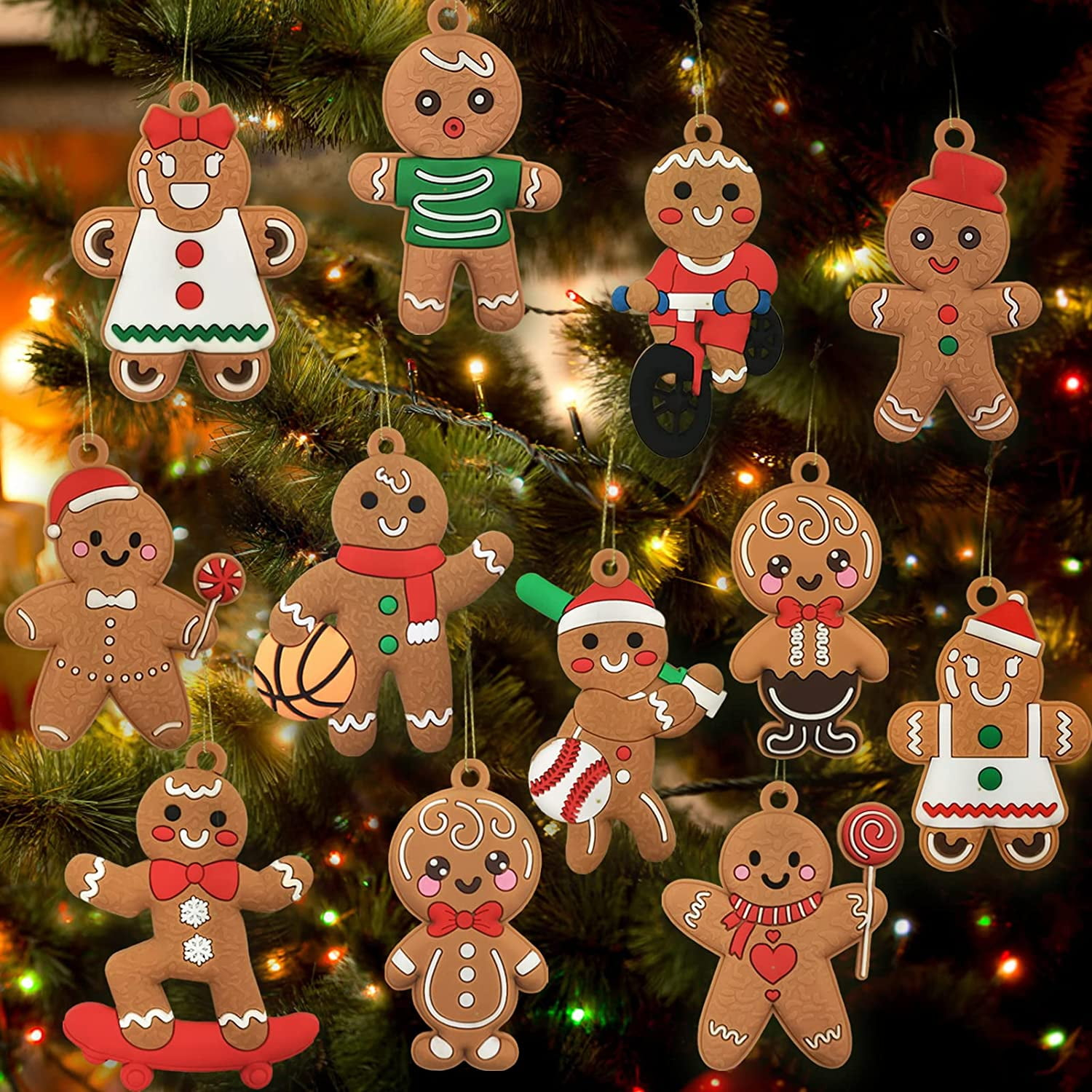 Multicolor PVC Gingerbread Man Christmas Tree Ornaments Set