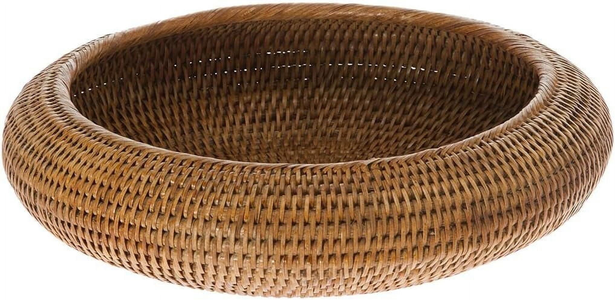 Kouboo La Jolla Rattan Fruit Bowl, Handmade Rattan Round Bowl for Fruit Serving, Decorative Kitchen Counter Bowls, Honey Brown