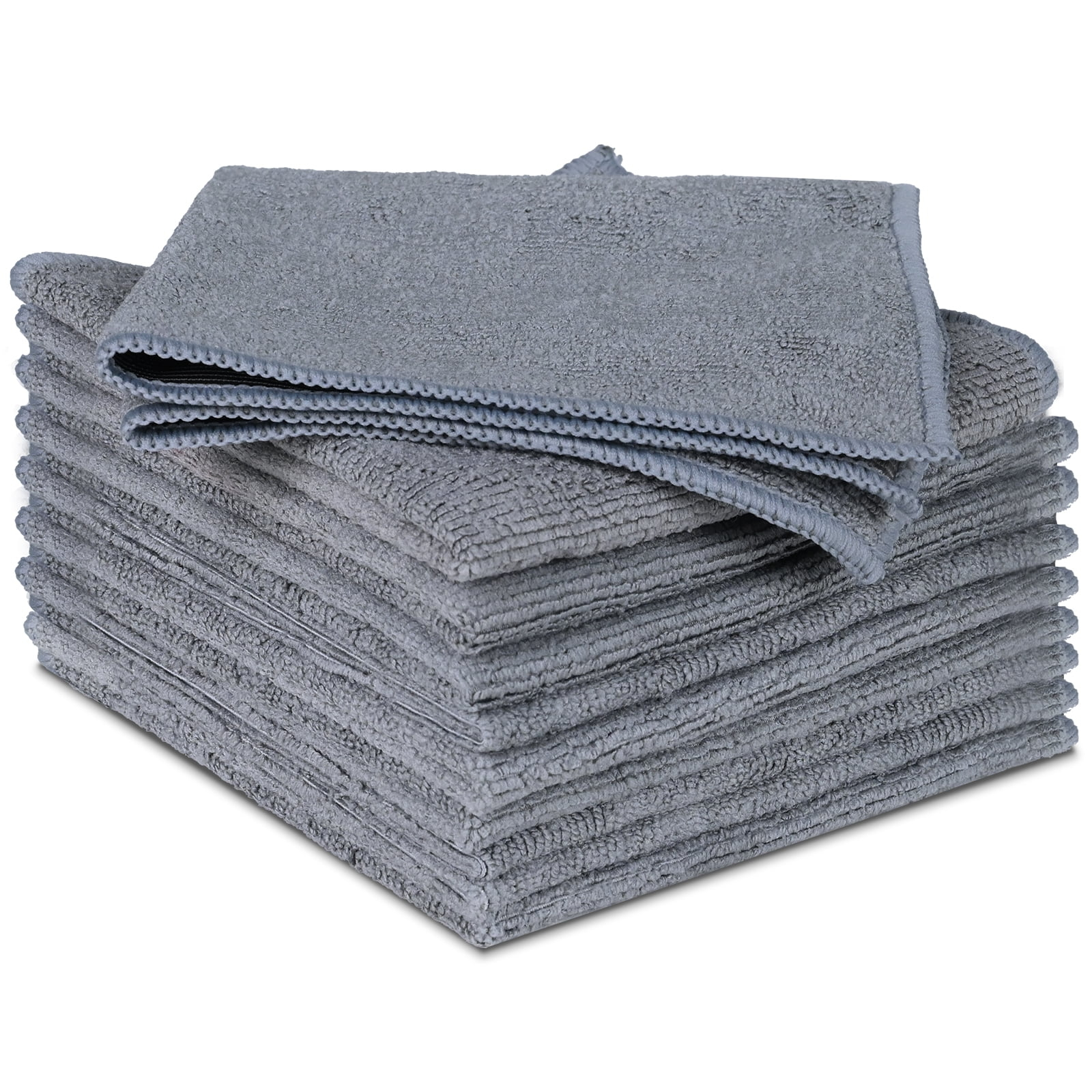 KSENDALO Juego de 10 Paños de Limpieza de Microfibra, Paño de Limpieza Multiusos para el Hogar y el Automóvil, 1 Cara de Tela de Vidrio Tejido y 1 Cara Más de Fibra Ultrafina Absorbente, 12 12 Pulgadas