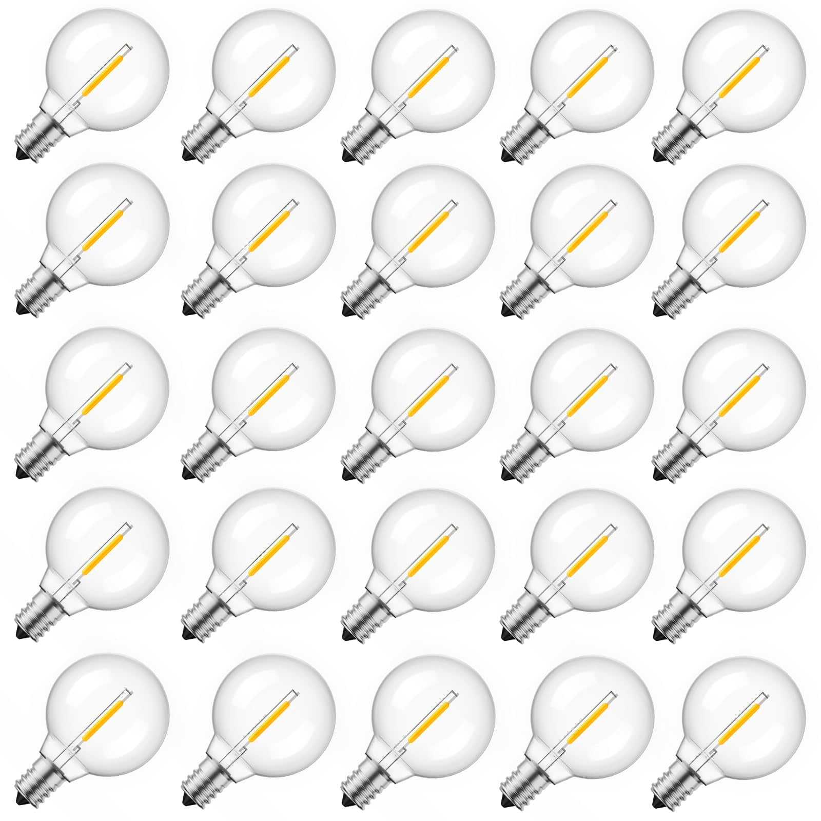 KY G40 Replacement LED Light Bulbs, 25 Pack Clear Globe Bulb fits E12 C7 Candelabra Screw Base Sockets, 1.5 Inch Dimmable Edison Light Bulbs for Indoor Outdoor Patio Decor, Warm White
